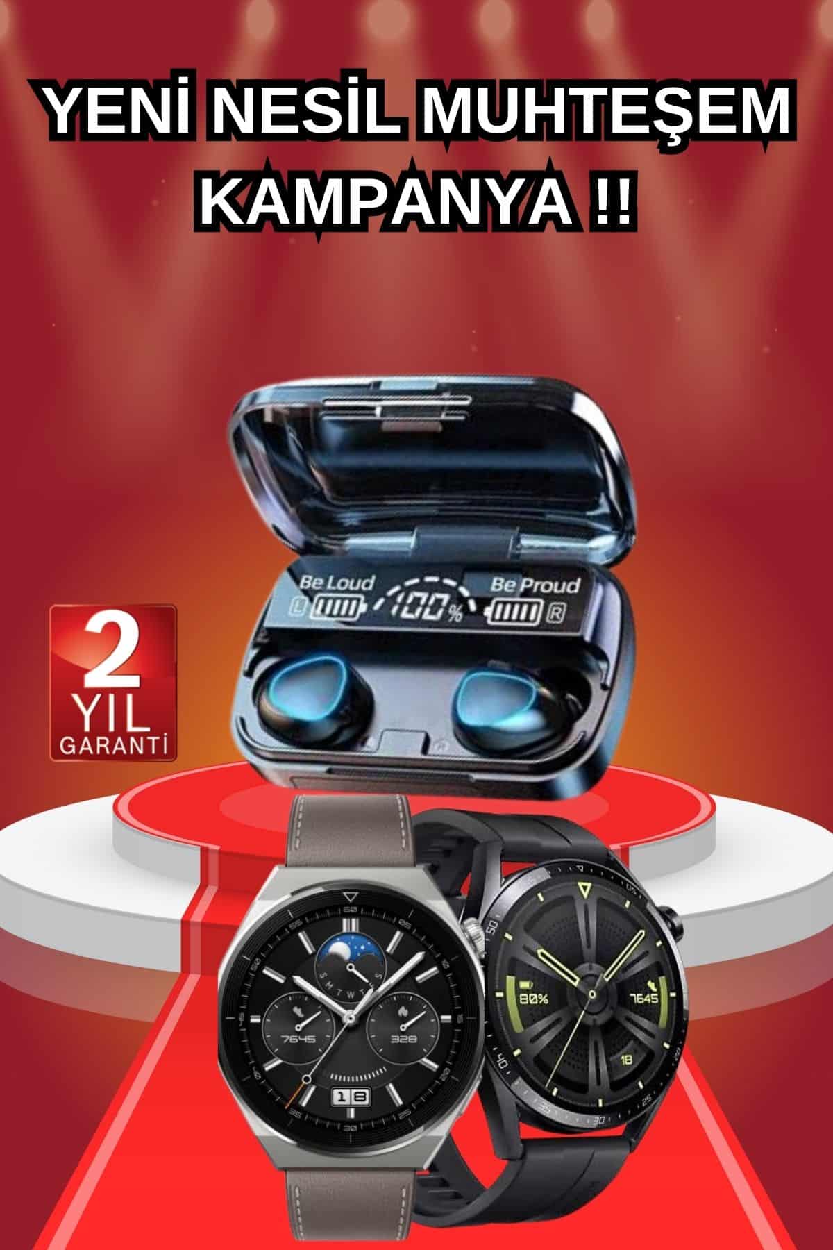 İkili Set Akıllı Saat Ve Bluetooth Kulaklık Kablosuz Uzun Pil Ömrü Spor Modları - Lisinya