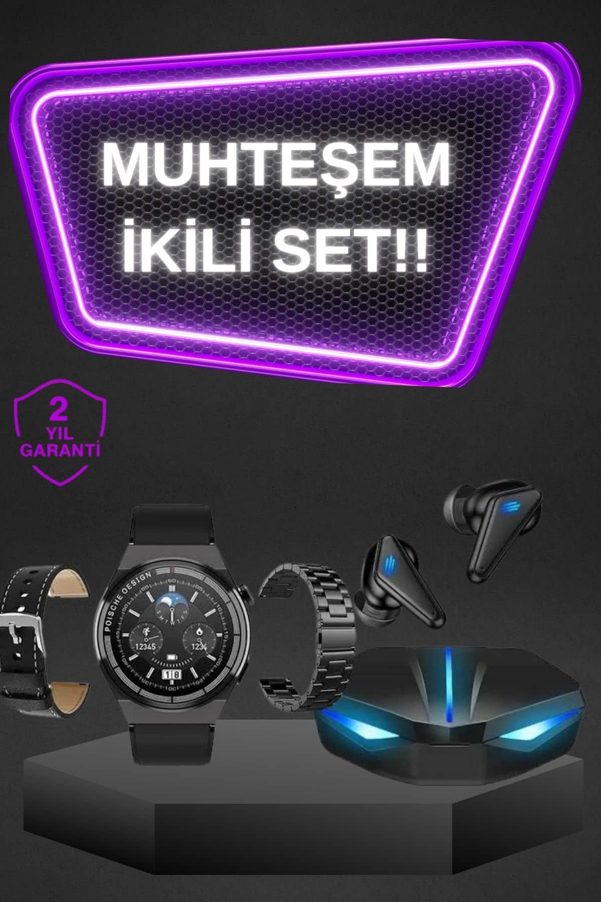 Kablosuz Bluetooth Bağlantılı Kulaklık ve Dokunmatik Ekran Akıllı Saat Arama Cevaplama - Lisinya