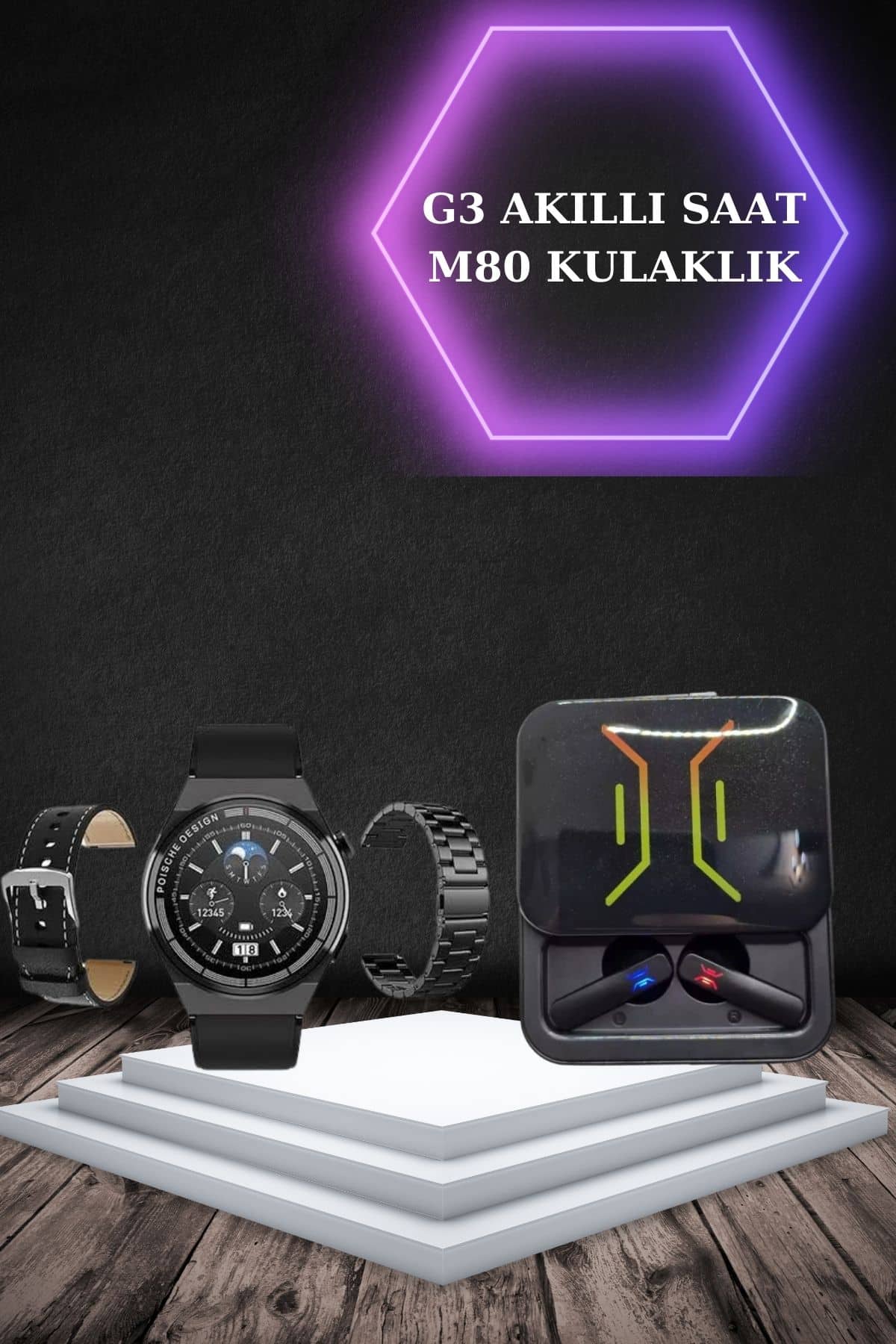 Dijital Göstergeli Bluetooth Kulaklık ve Bildirim Görebilen Akıllı Saat Alarm ve Titreşim - Lisinya