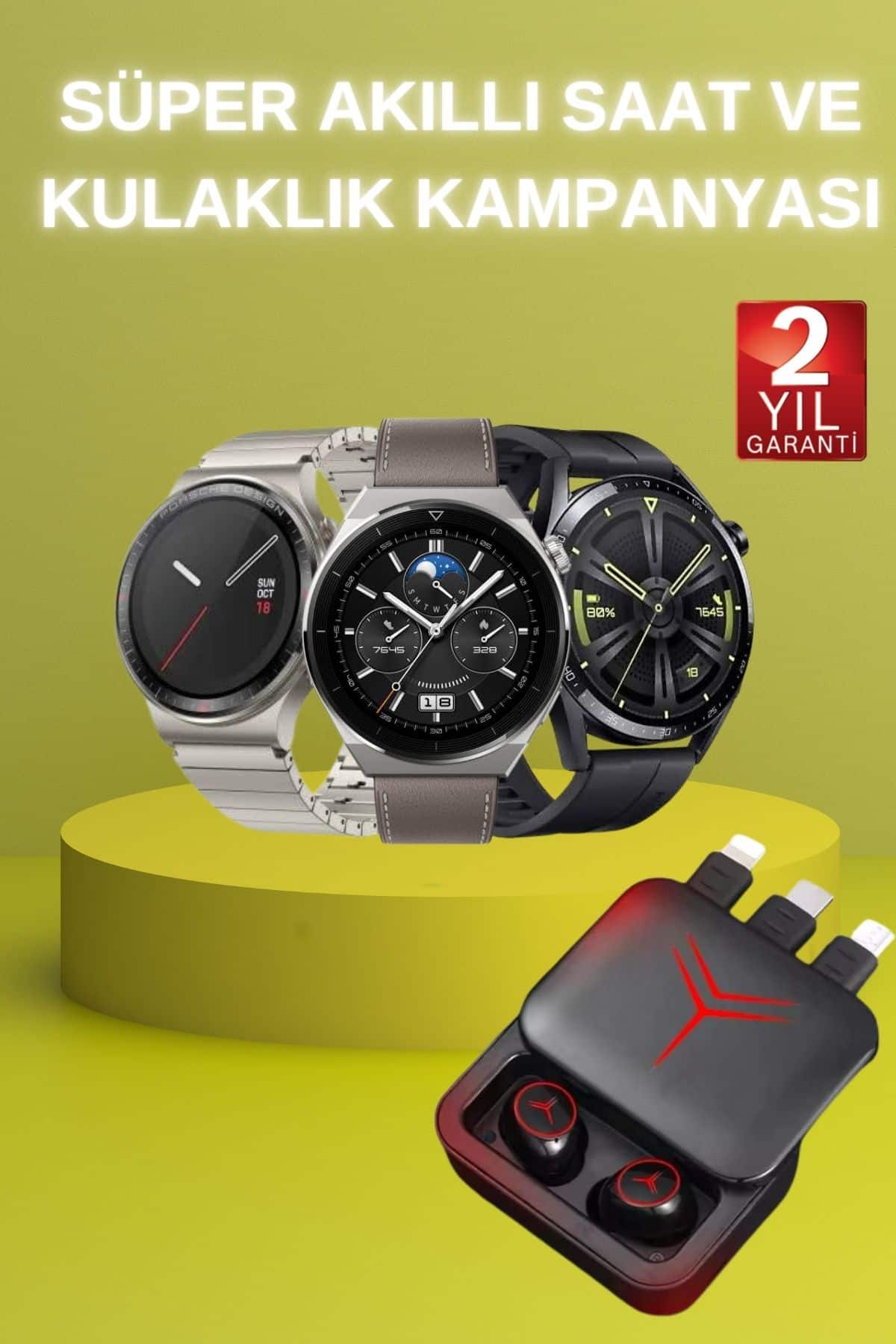 Ucuz Kaliteli Akıllı Saat ve Powerbank Bluetooth Kulaklık 5.1 Stereo ANC Özelliği - Lisinya