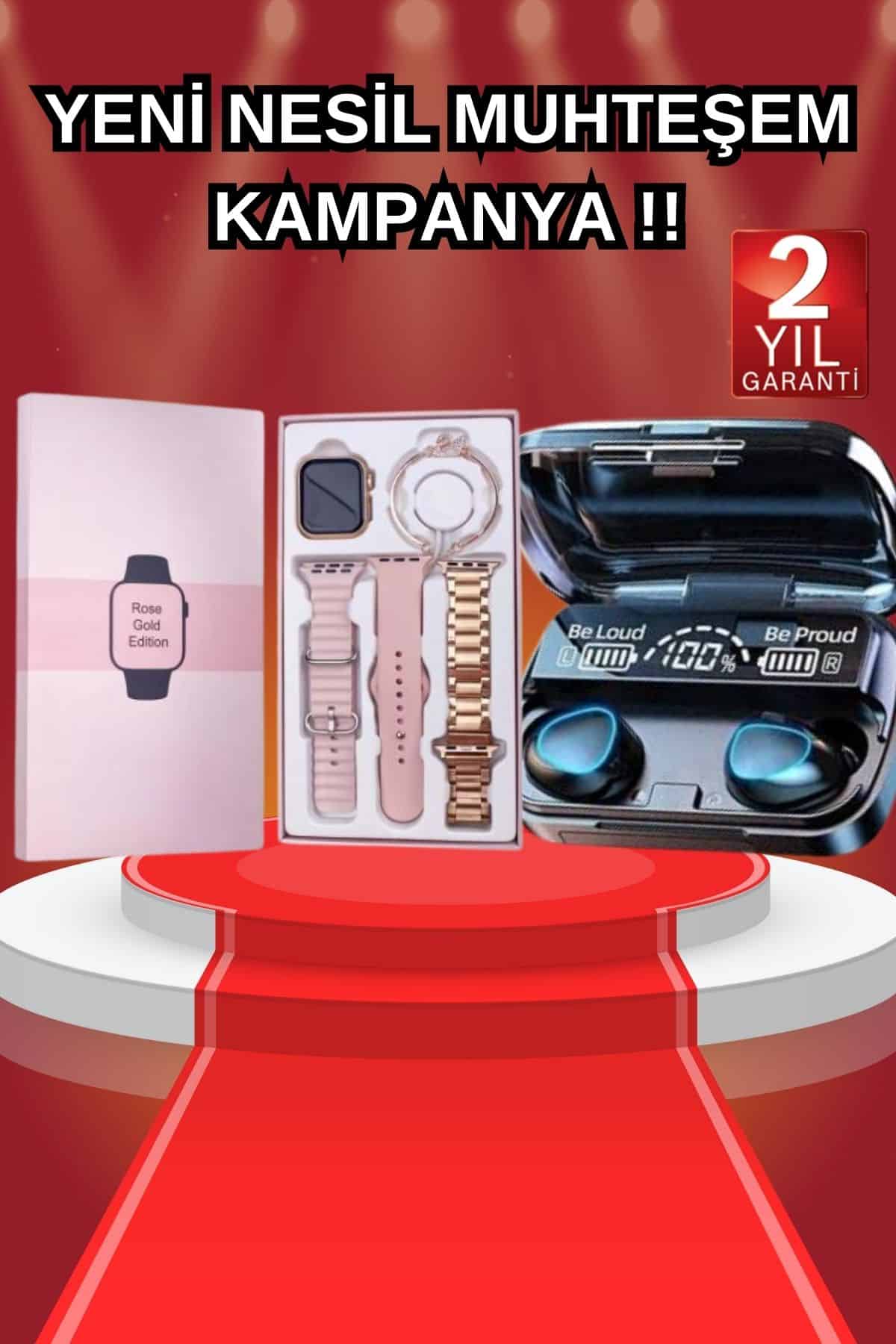 Aksesuar Hediyeli Akıllı Saat ve Dijital Göstergeli Powerbankli Bluetooth Kulaklık - Lisinya