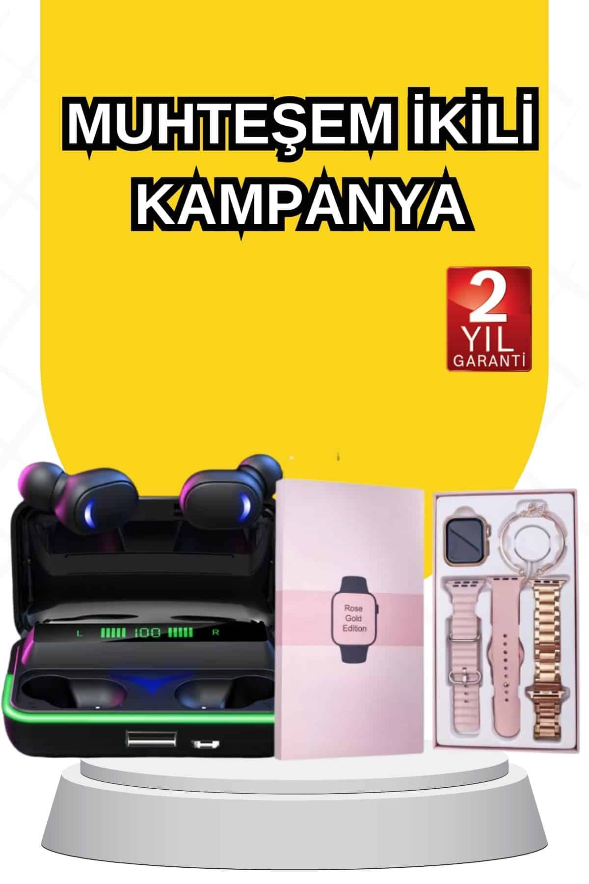 Kadınlara Özel Bileklik Hediyeli Akıllı Saat ve Dijital Göstergeli ANC Özellikli Bluetooth Kulaklık - Lisinya