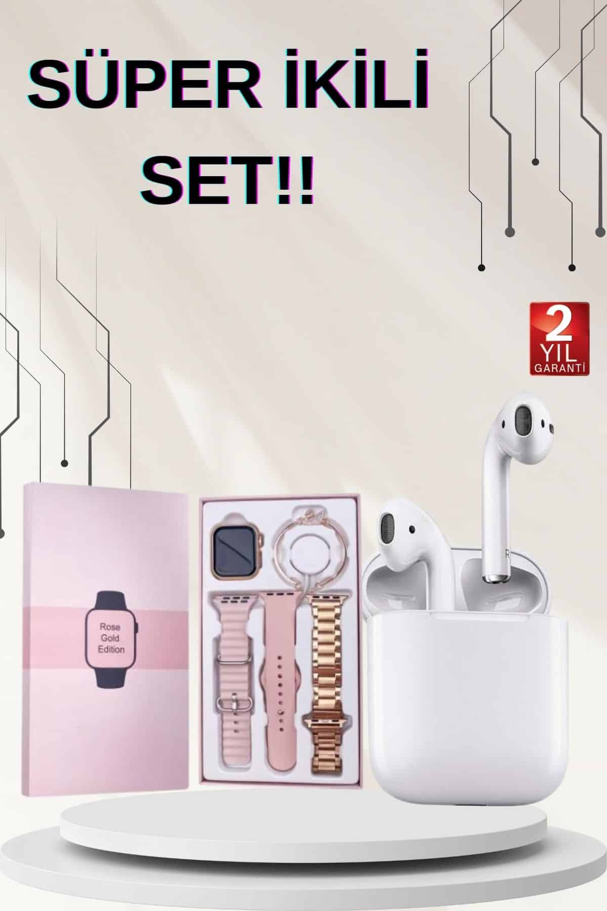 3 Kordonlu Dokunmatik Ekran Akıllı Saat ve 2.Nesil Kablosuz Bluetooth Kulaklık ANC/ENC - Lisinya