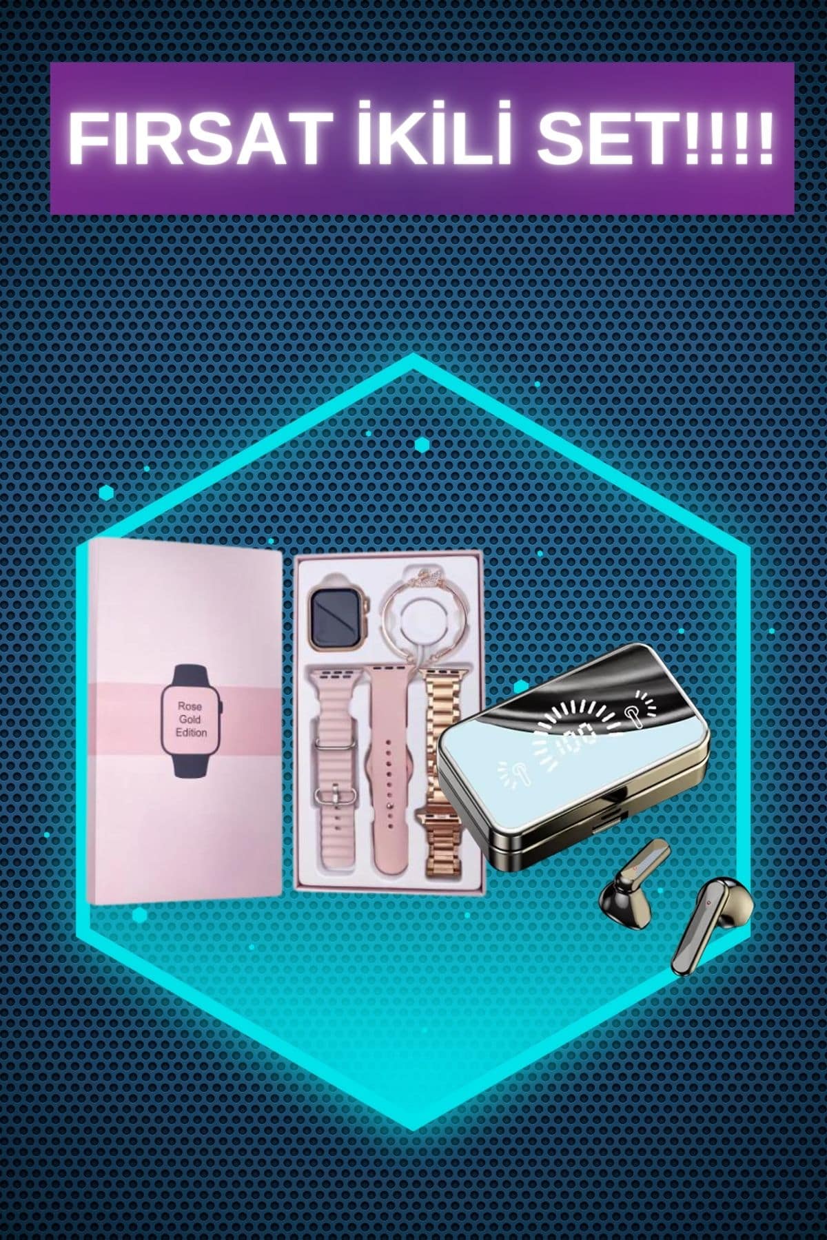 Bileklikli Amoled Ekran Akıllı Saat ve Dijital Göstergeli Kablosuz Bluetooth Kulaklık ANC/ ENC - Lisinya