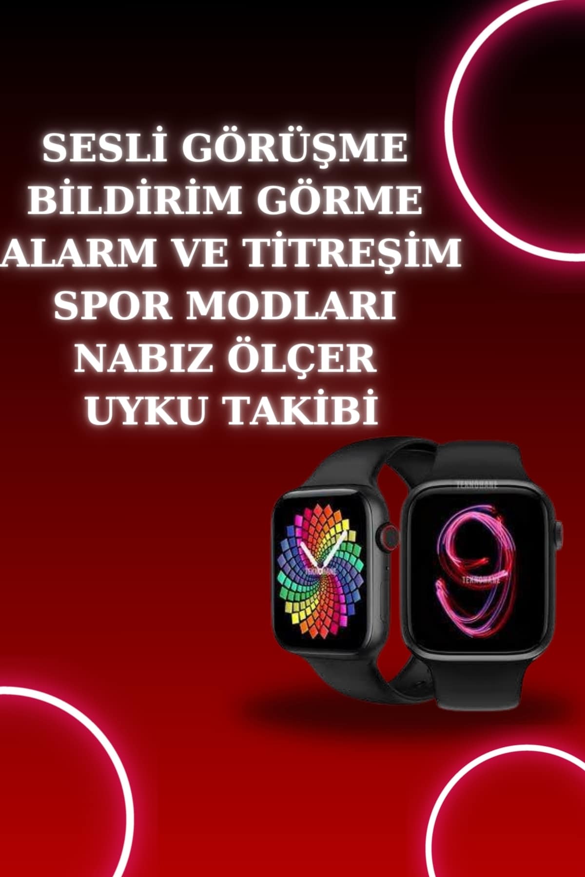 Akıllı Saat Arama Görüşme Bildirim Görme Uyku ve Sağlık Takibi Nabız Ölçer 3 Kordon Hediyeli - Lisinya