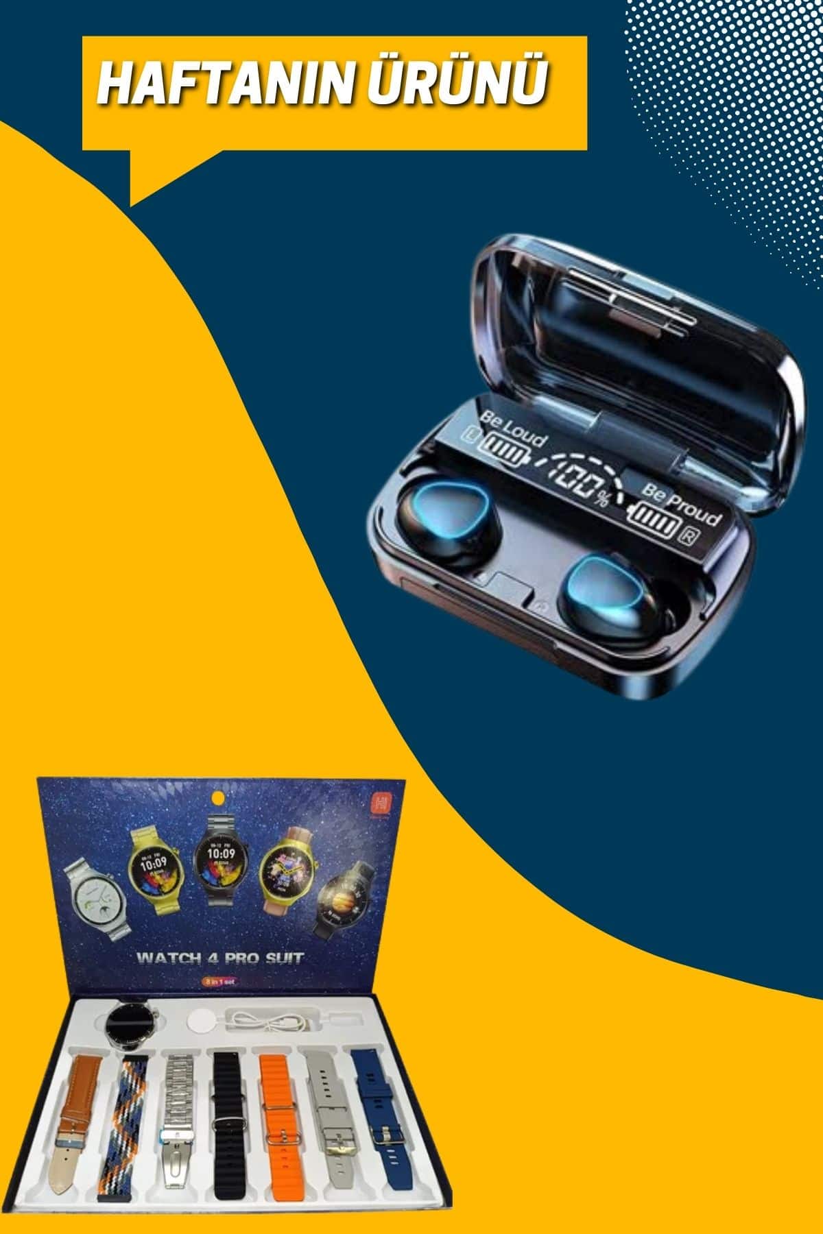 Ucuz Kaliteli Yeni Nesil 7 Kordonlu Akıllı Saat ve Kablosuz Bluetooth Kulaklık ANC Özelliği - Lisinya