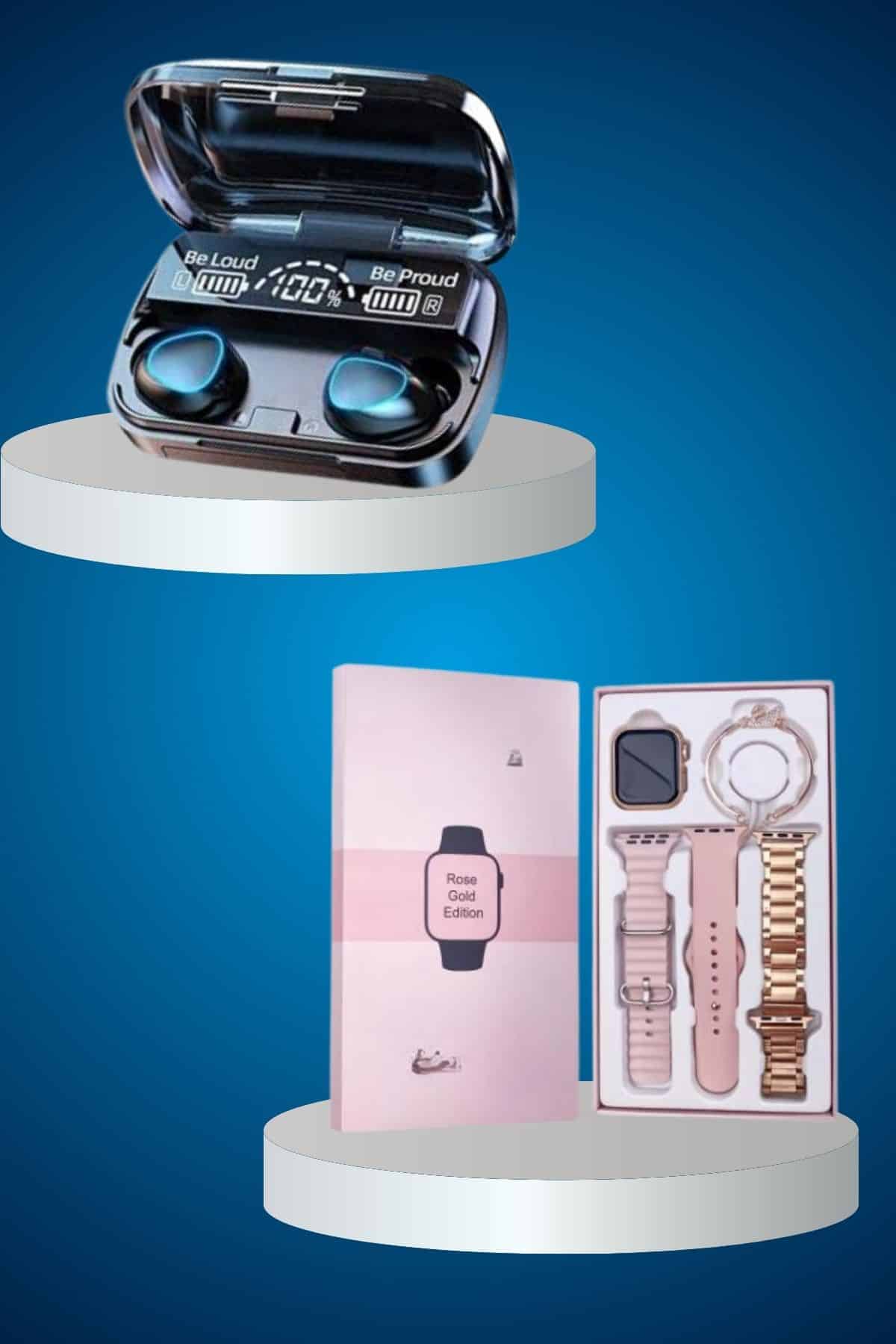 Aksesuar Hediyeli Akıllı Saat ve Dijital Göstergeli Powerbankli Bluetooth Kulaklık - Lisinya