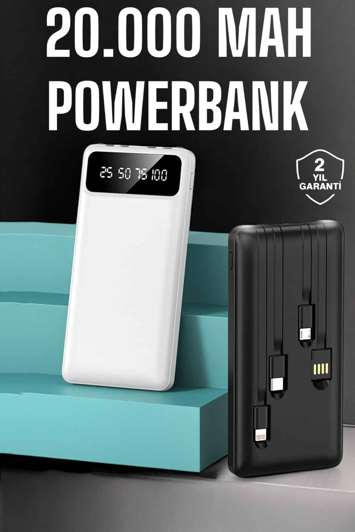Powerbank 20.000 Mah Dijital Göstergeli LCD Ekran Uzun Pil Ömrü - Lisinya
