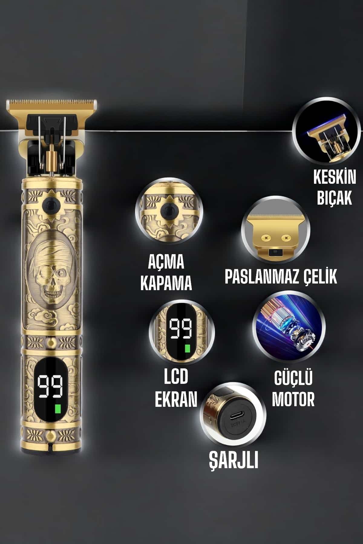 Tıraş Makinesi Çizik Tıraş Paslanmaz Çelik Uzun Ömürlü Şarjlı - Lisinya