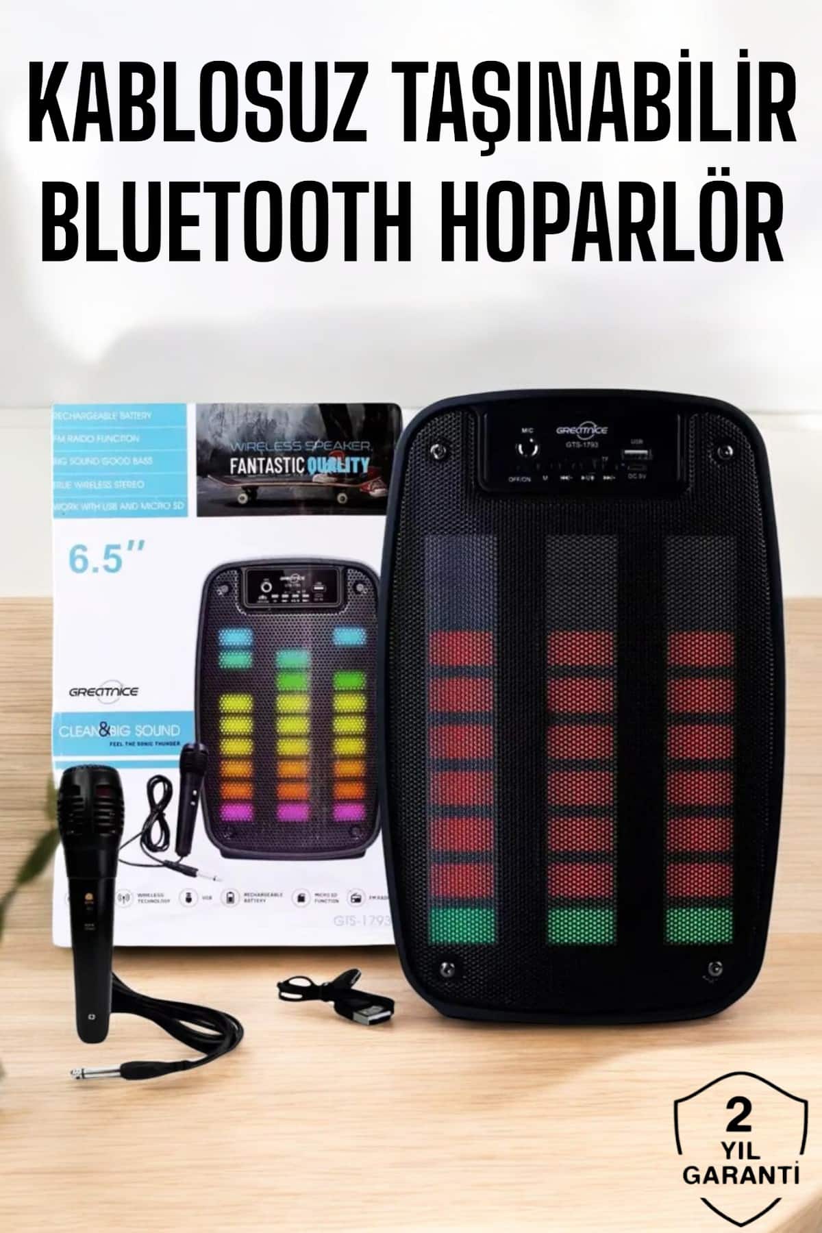 Kablosuz Bluetooth Hoparlör Taşınabilir 6.5 inç LED Işık Kareoke - Lisinya