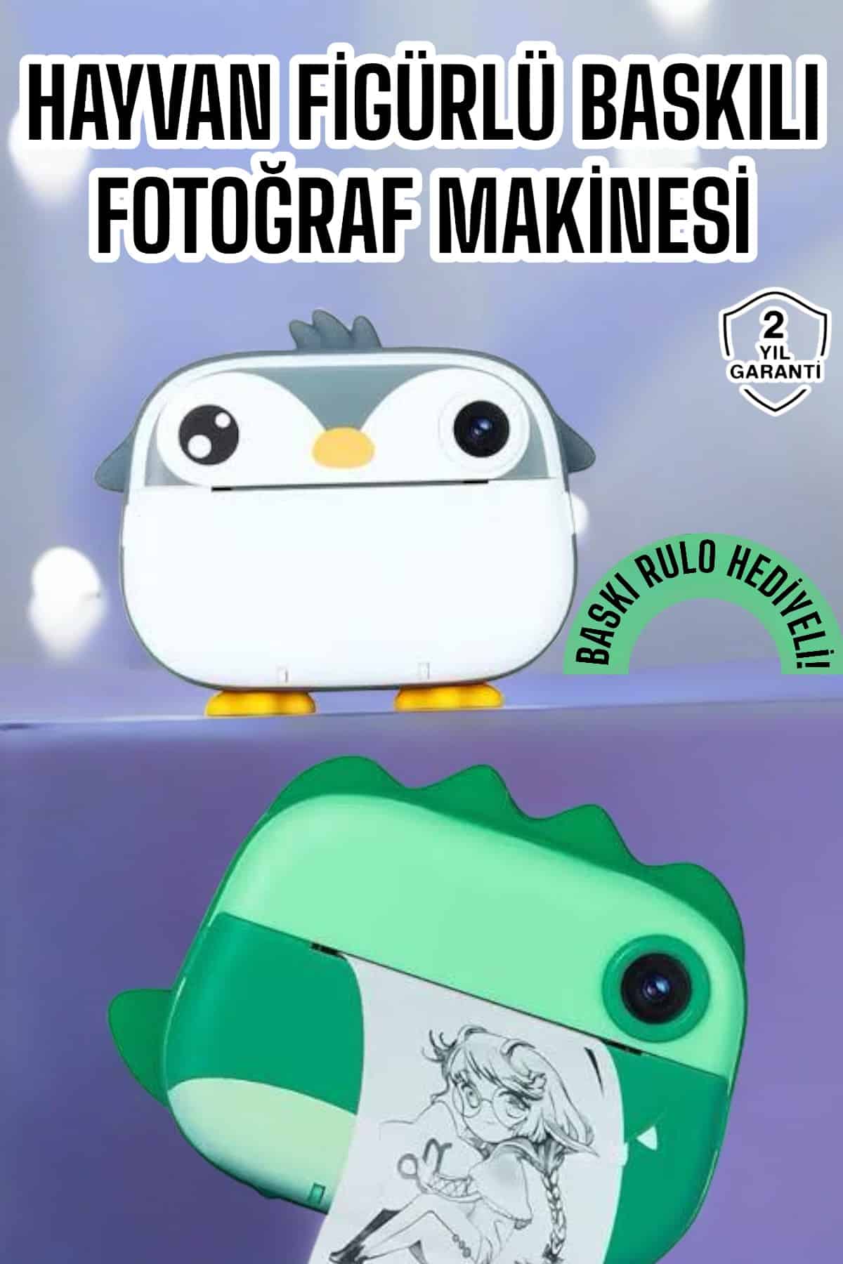 Çocuklar için Fotoğraf Makinesi Anlık Baskı Makinesi HD Görüntü Kalitesi - Lisinya