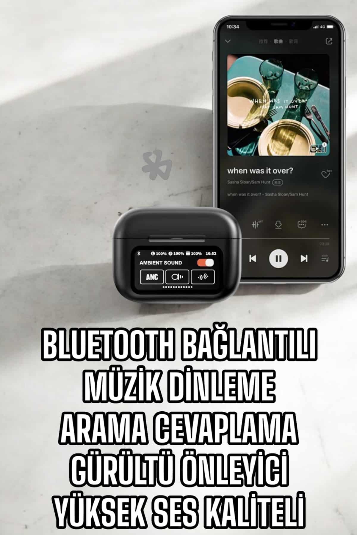 Kablosuz Bluetooth Kulaklık Ekranlı Uzun Şarj Süreli ANC Destekli - Lisinya