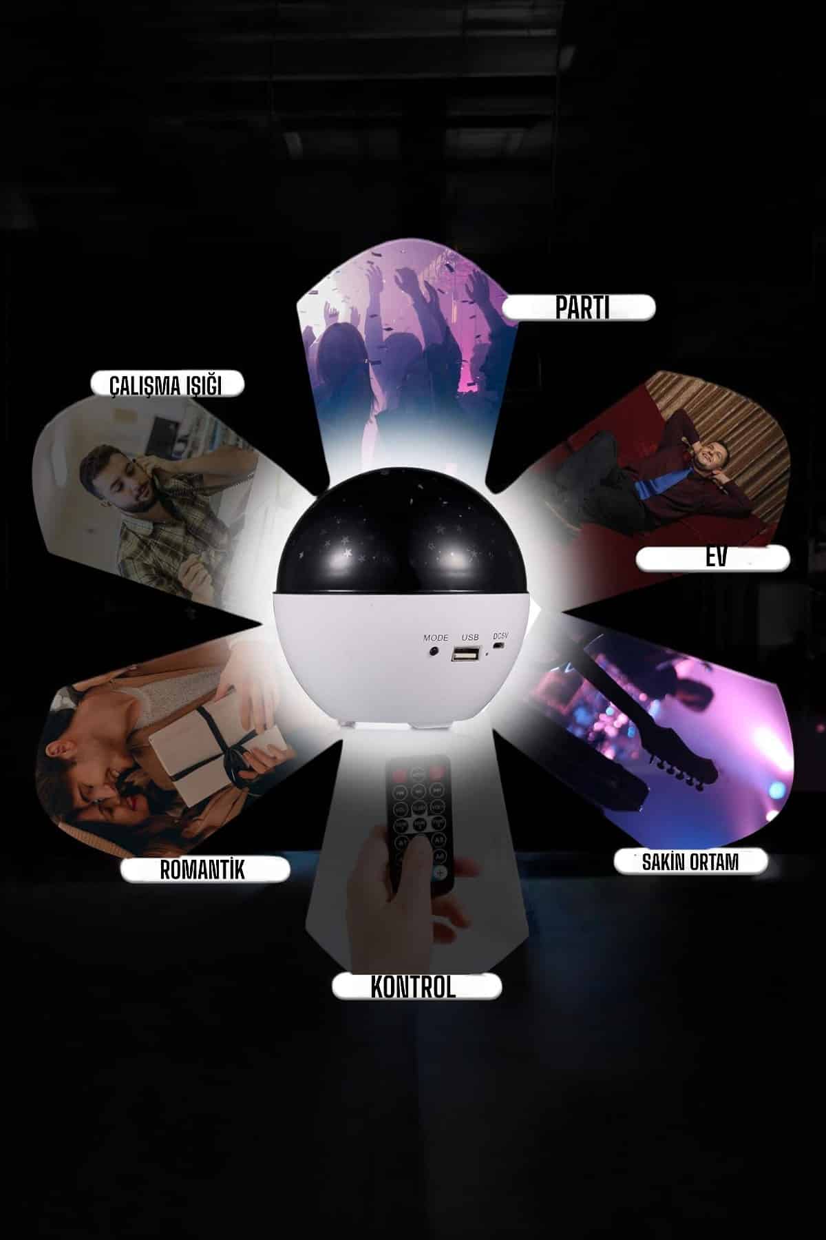 Yıldız Yansıtmalı Projeksiyon Gece Lambası Şarjlı Taşınabilir - Lisinya