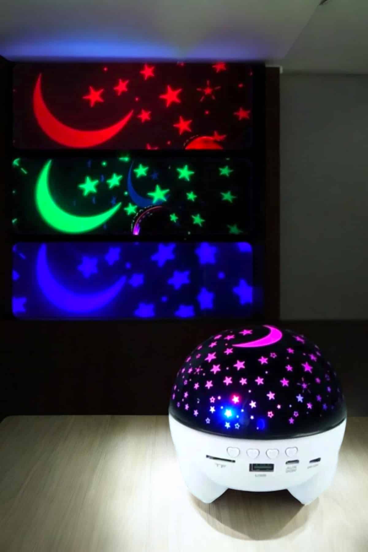 Gece Lambası Projeksiyon Görünümlü Şarjlı Yıldızlı Yuvarlak - Lisinya