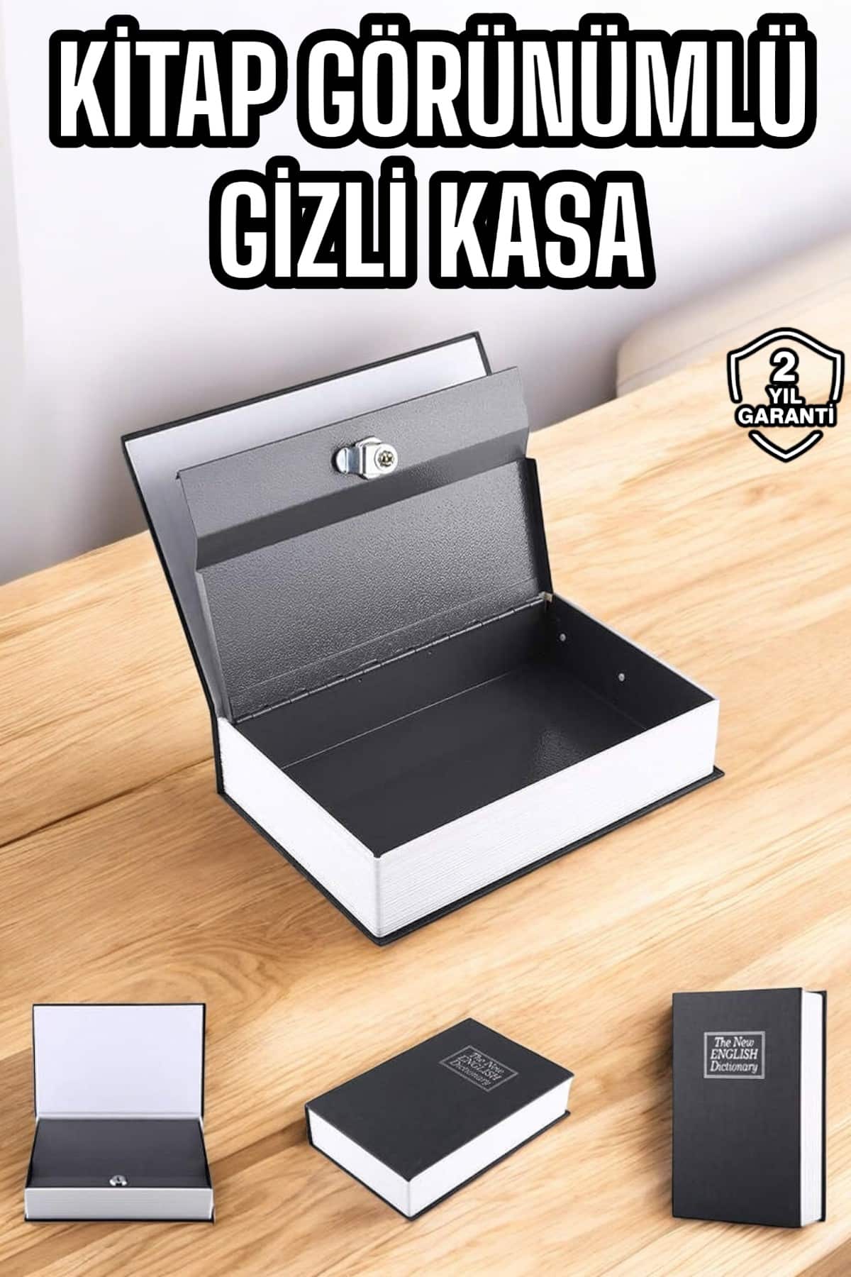 Gizli Kasa İngilizce Sözlüğü Kitap Görünümlü Anahtarlı Gizli Mini Çelik Kasa Kilitli - Lisinya