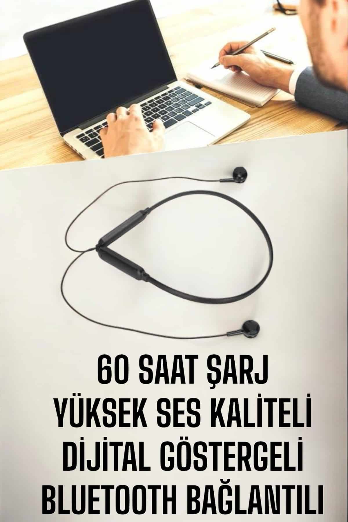 Kablolu Boyun Askılı Dijital Göstergeli Bluetooth Kulaklığı 60 Saat - Lisinya