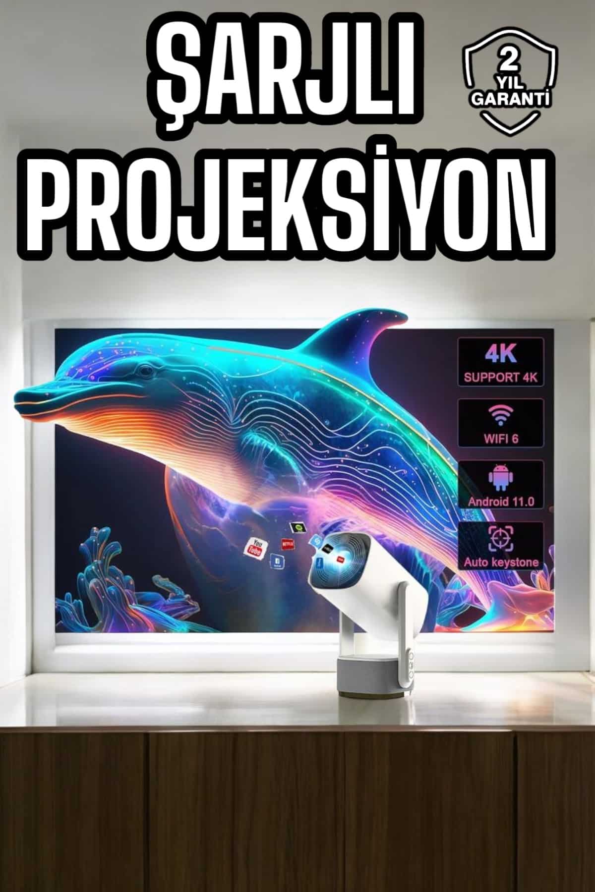 Taşınabilir Sinema Oyun Projektörü Akıllı Projeksiyon Android 11 - Lisinya