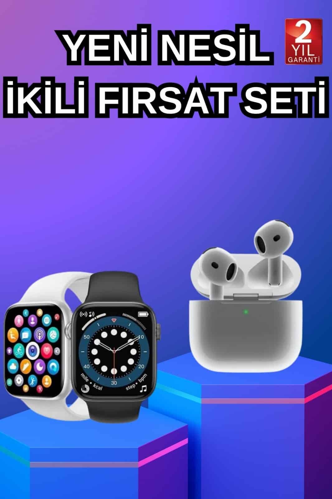 3.Nesil TWS Bluetooth Kulaklık ve Dokunmatik Ekran Akıllı Saat Sesli Görüşme - Lisinya