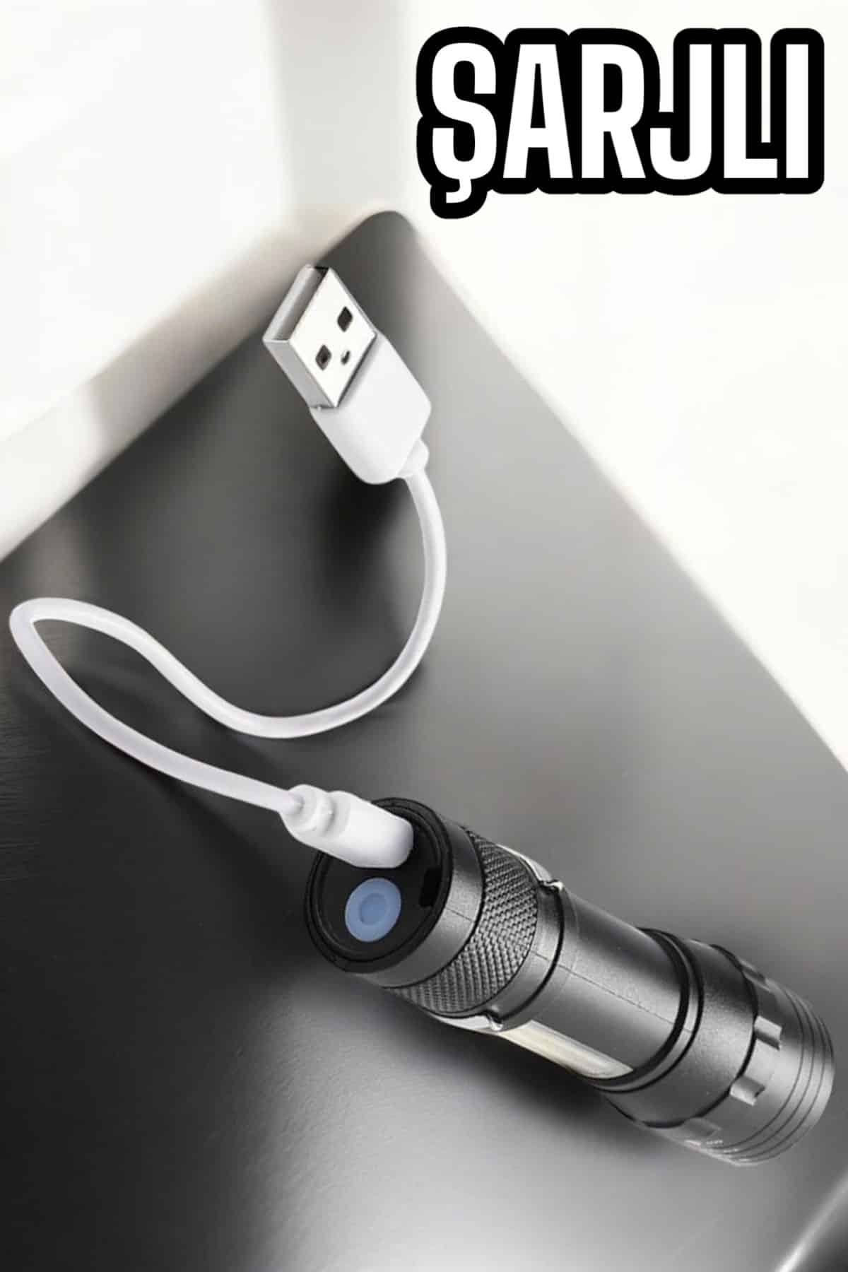 Şarjlı Metal Zoomlu El Feneri Işıldak Led Işık Taşınabilir El Lambası - Lisinya