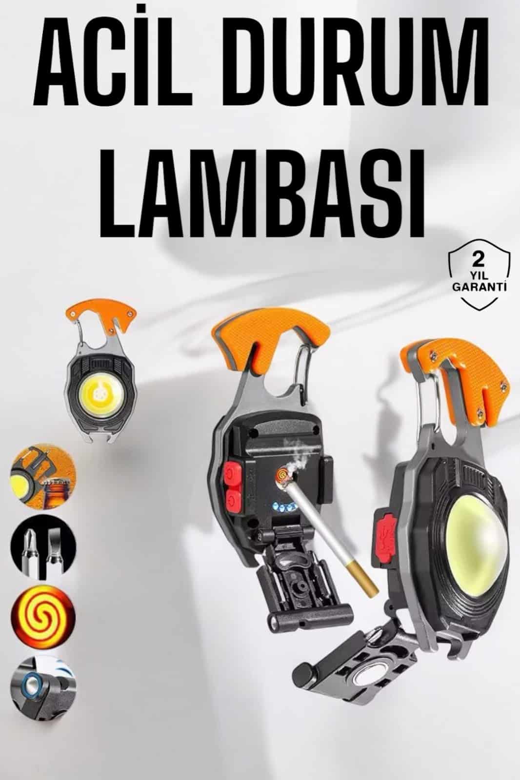 yeni nesil Kamp Feneri Çok Fonksiyonlu Fener Anahtarlık Usb Çakmaklı Cam Kırıcı Kemer Kesici Açacak - Lisinya