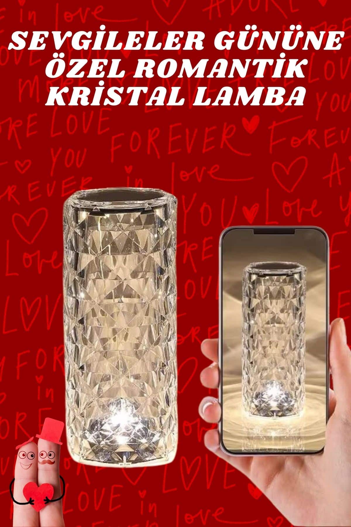 Sevgililer Günü İçin Hediye Kristal Lamba Sevgiliye Hediye USB Şarjlı Gece Lambası - Lisinya