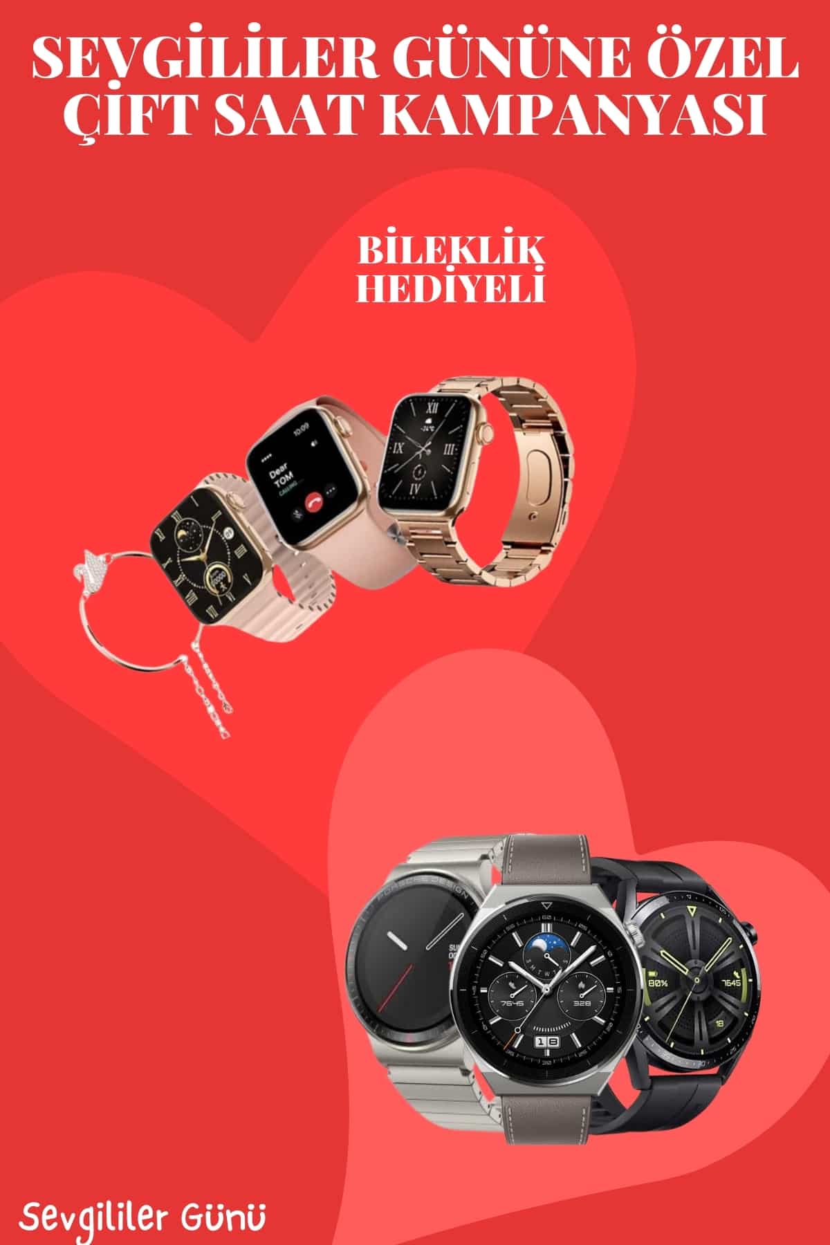 Sevgiliye Özel Yeni Nesil Akıllı Saat Çiftlere Özel Kampanya Çift Saatleri - Lisinya