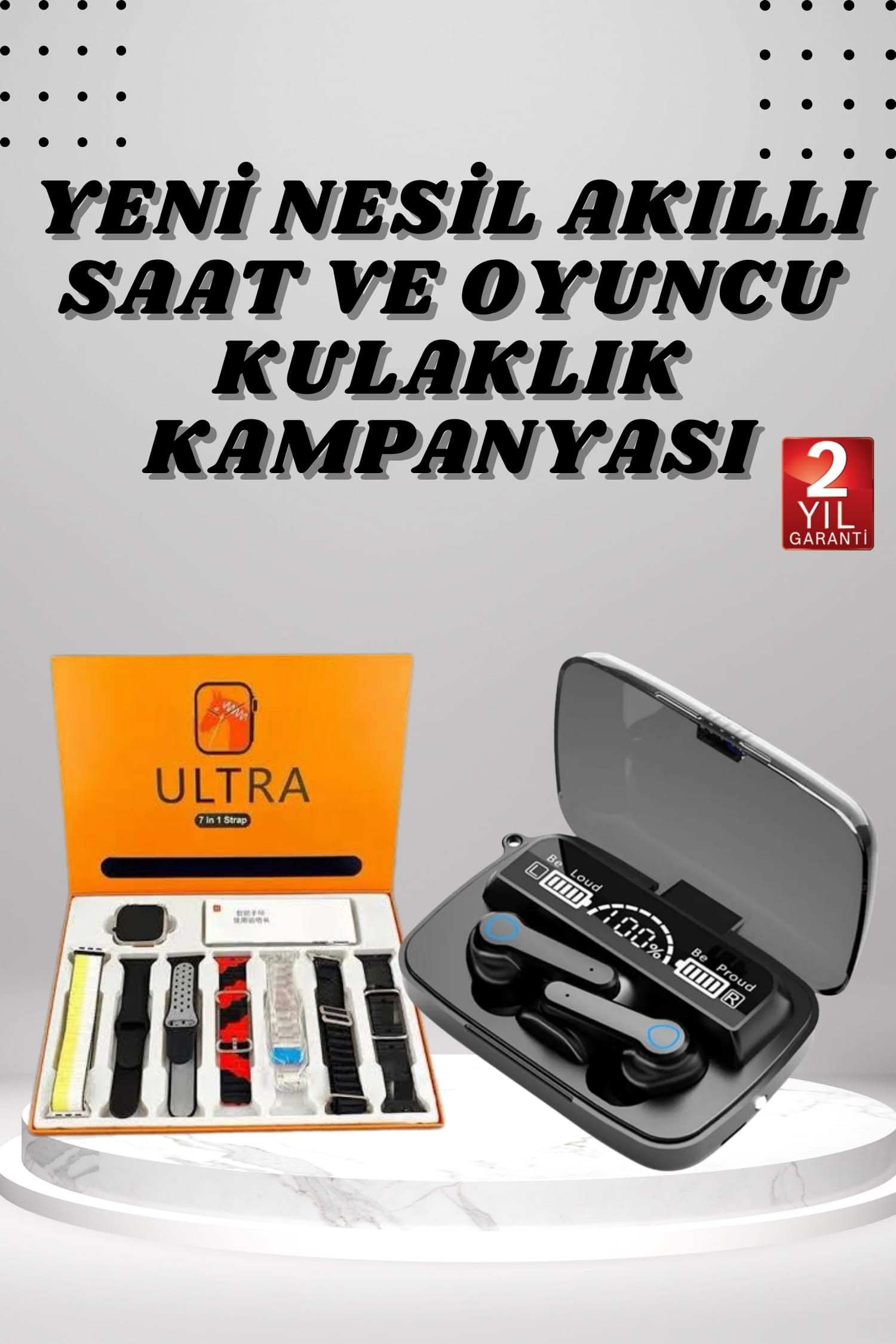 Dijital Göstergeli Powerbank Kulaklık ve 7 Kordonlu Yeni Nesil Akıllı Saat Amoled Ekran - Lisinya