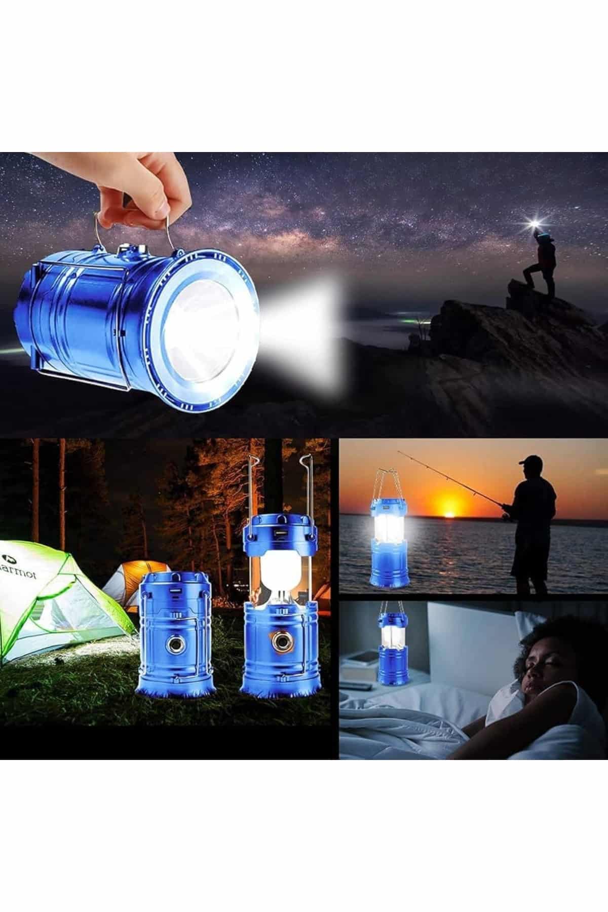 Solar Şarjlı Kamp Lambası Güneş Enerjili Kızaklı Kamp Feneri Çadır Feneri Led Işıldak - Lisinya