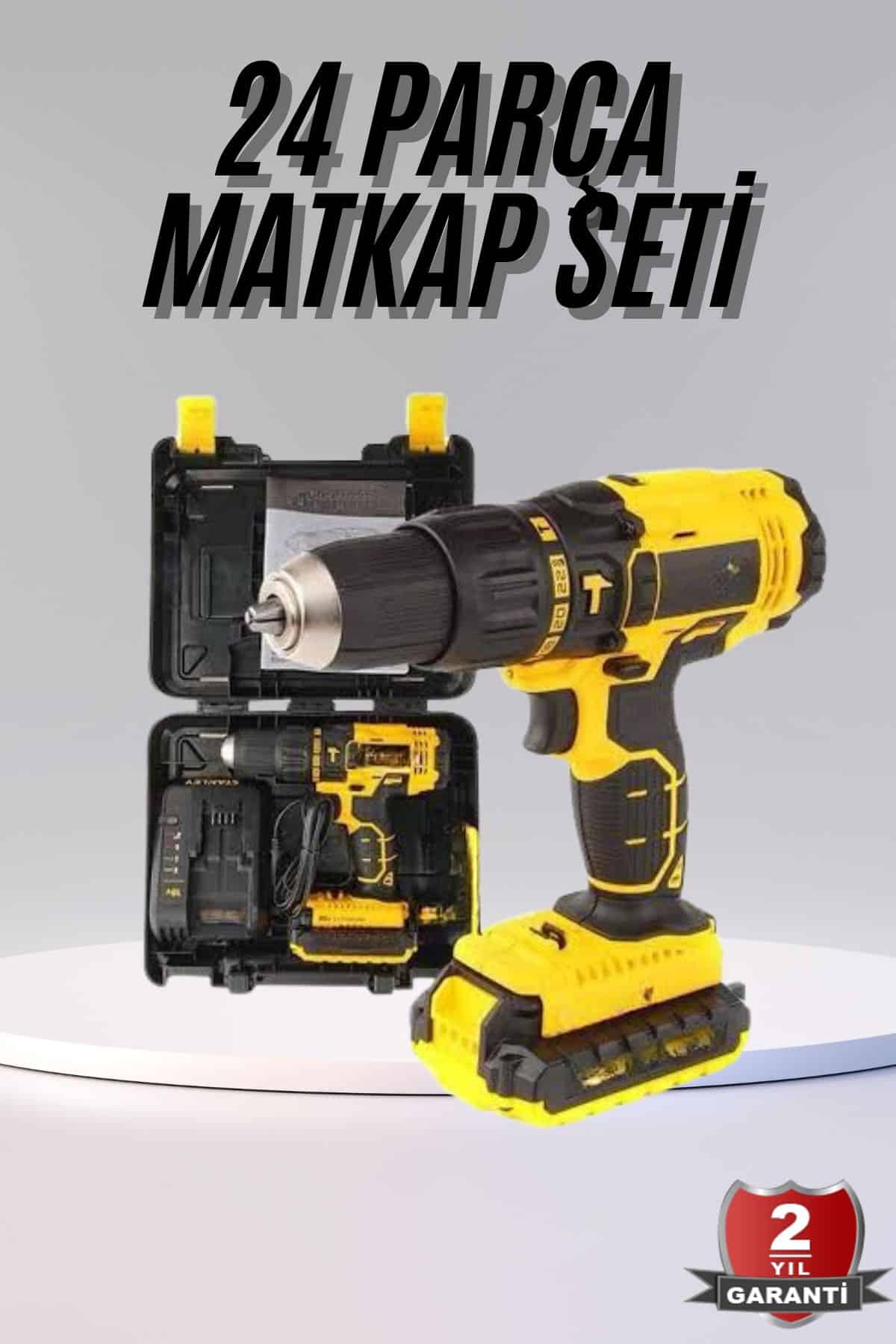 Profesyonel Çift Bataryalı Akülü Vidalama Şarjlı Matkap 24 Parça - Lisinya