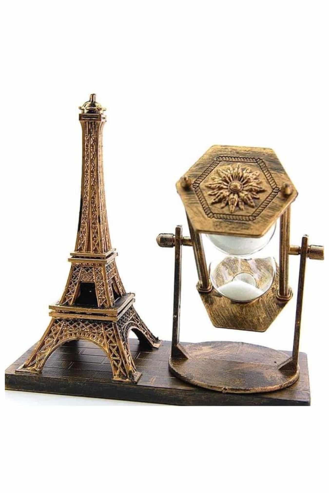 Retro Eyfel Kulesi Ve Kum Saati Dekoratif Ahşap Görünümlü Masa Biblosu - Lisinya