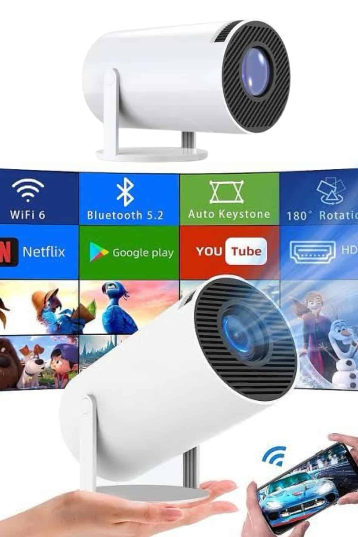 Sinema Projektörü Android HDMI USB WİFİ Ses Çıkışlı Ayaklı Projeksiyon Taşınabilir - Lisinya