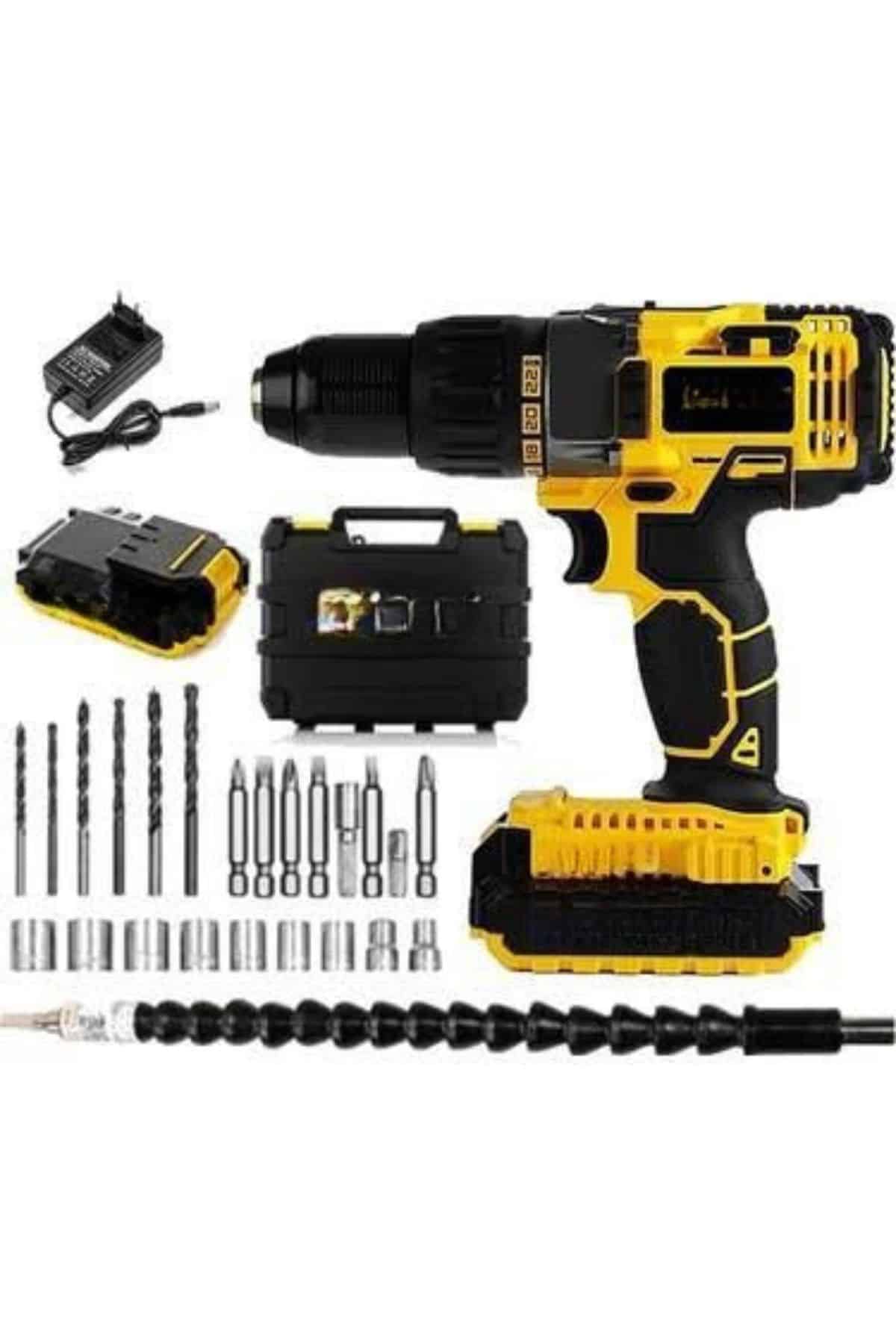 Profesyonel Çift Bataryalı Akülü Vidalama Şarjlı Matkap 24 Parça - Lisinya