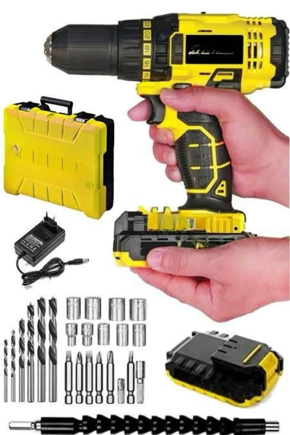 Profesyonel Çift Bataryalı Akülü Vidalama Şarjlı Matkap 24 Parça - Lisinya