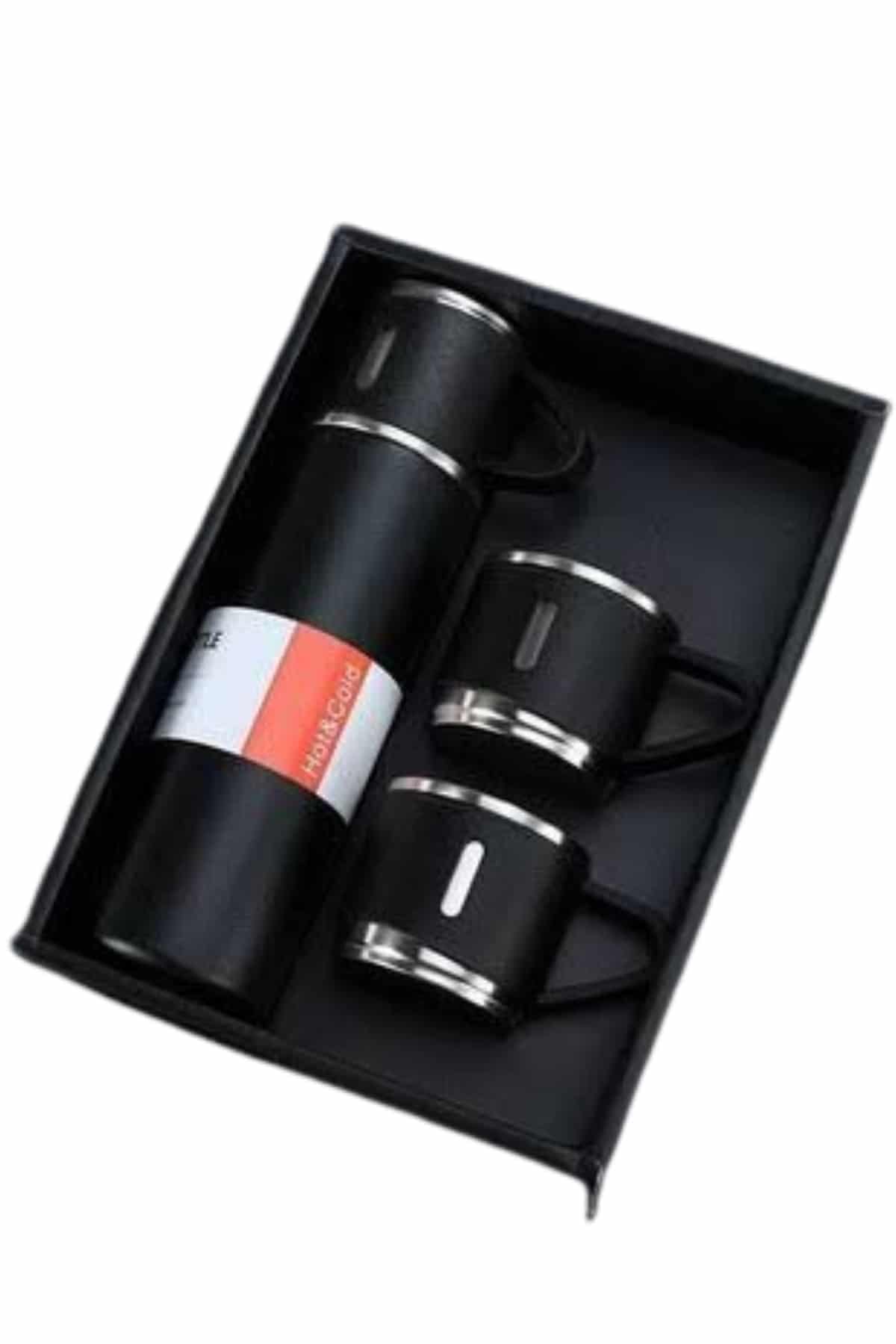 Termos Seti Paslanmaz Çelik 3 Bardaklı Vakumlu Termos Set 500 Ml 12 Saate Kadar Isı Koruma - Lisinya