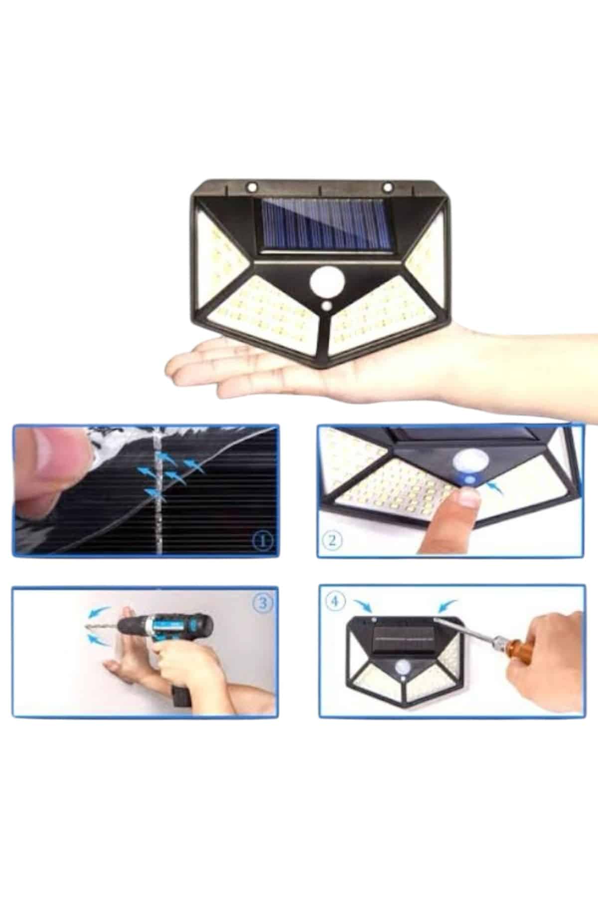 Solar Sensörlü Duvar Lambası Bahçe Lambaso Parlak Beyaz Işık Suya Dayanıklı - Lisinya