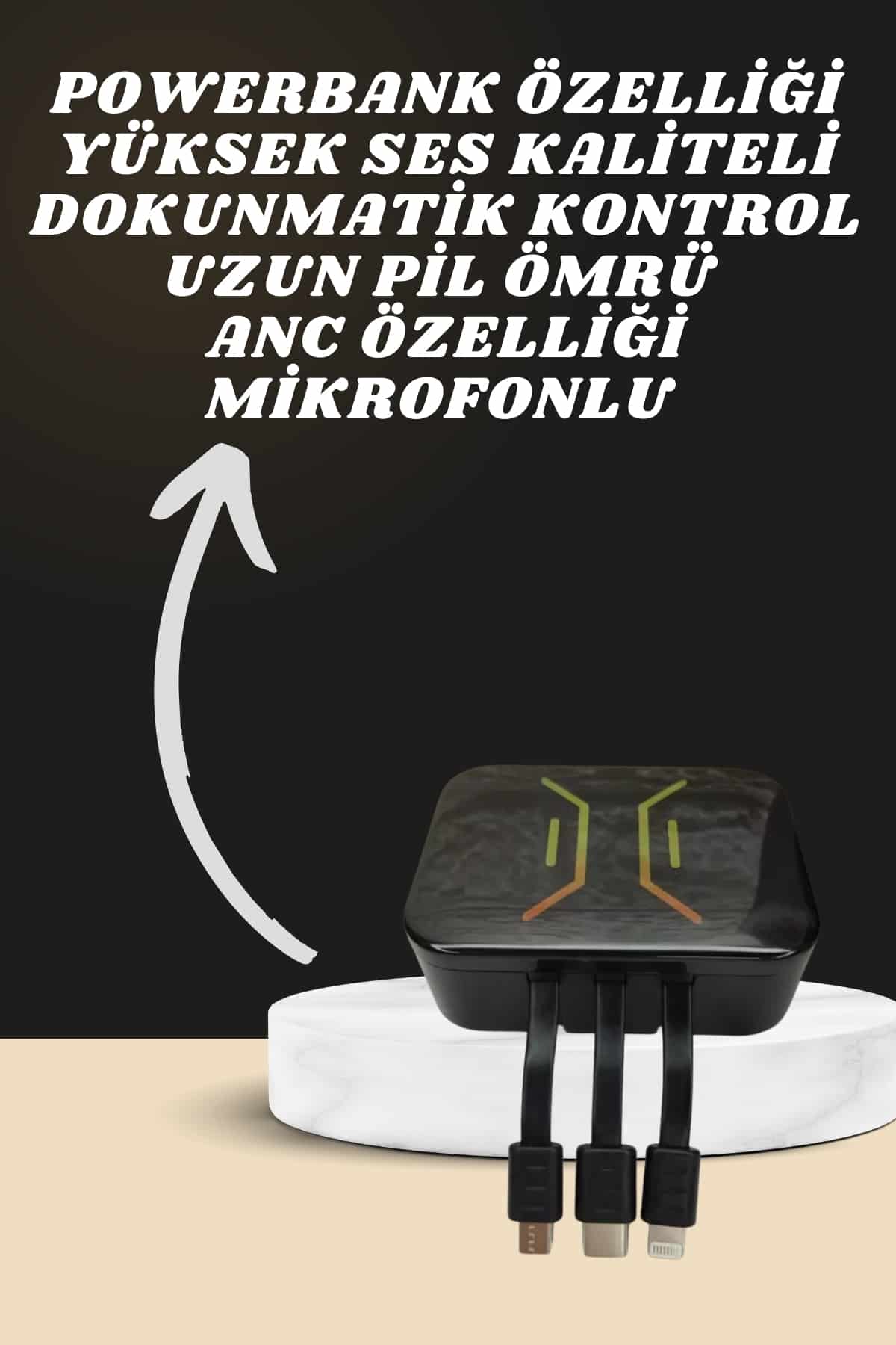 Powerbank Kulaklık ve 7 Kordonlu Akıllı Saat Çoklu Şarj Girişi Bluetooth Bağlantılı - Lisinya