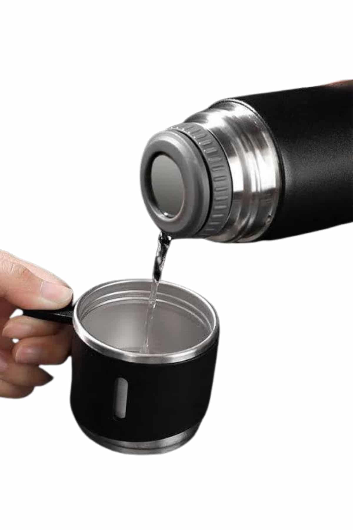Termos Seti 3'lü Bardak Seti Isı Dayanıklı Siyah Paslanmaz Çelik Vakumlu - Lisinya