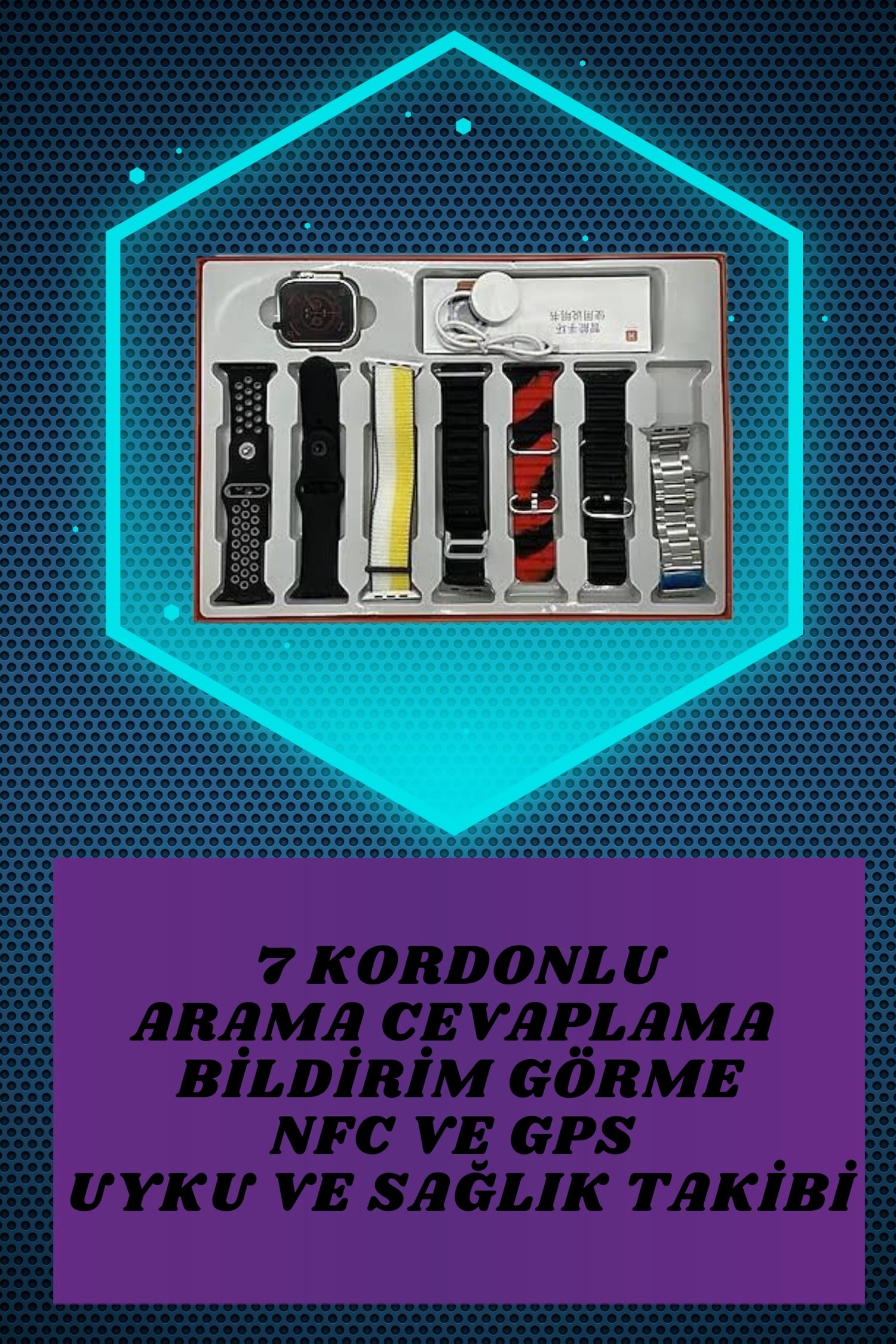 Dijital Göstergeli Powerbank Kulaklık ve 7 Kordonlu Yeni Nesil Akıllı Saat Amoled Ekran - Lisinya