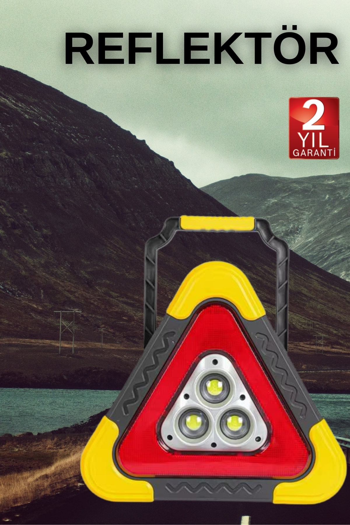Işıklı Üçgen Reflektör Led Projektör Acil Durum Feneri Flaşör 500 Lümen - Lisinya