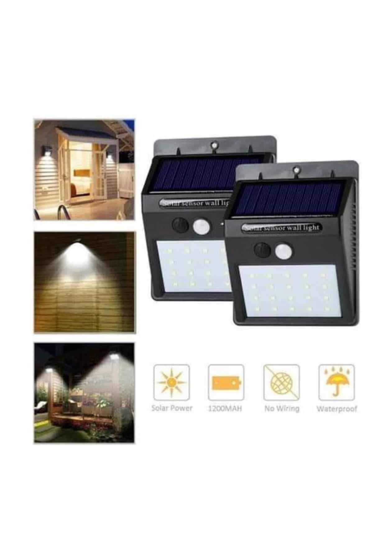 Solar Sensörlü Duvar Lambası Bahçe Lamba 20 Led Işık - Lisinya