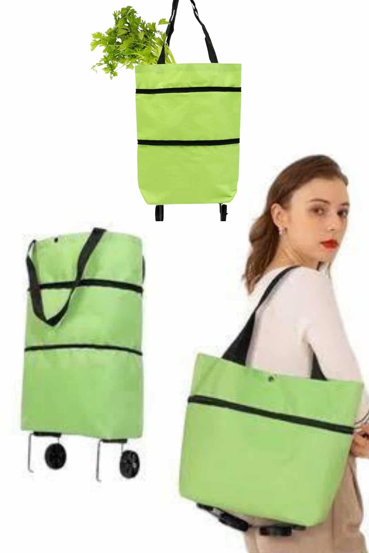 Katlanabilir Tekerlekli Alışveriş Çantası Pratik ve Detaylı Pazar Arabası - Lisinya