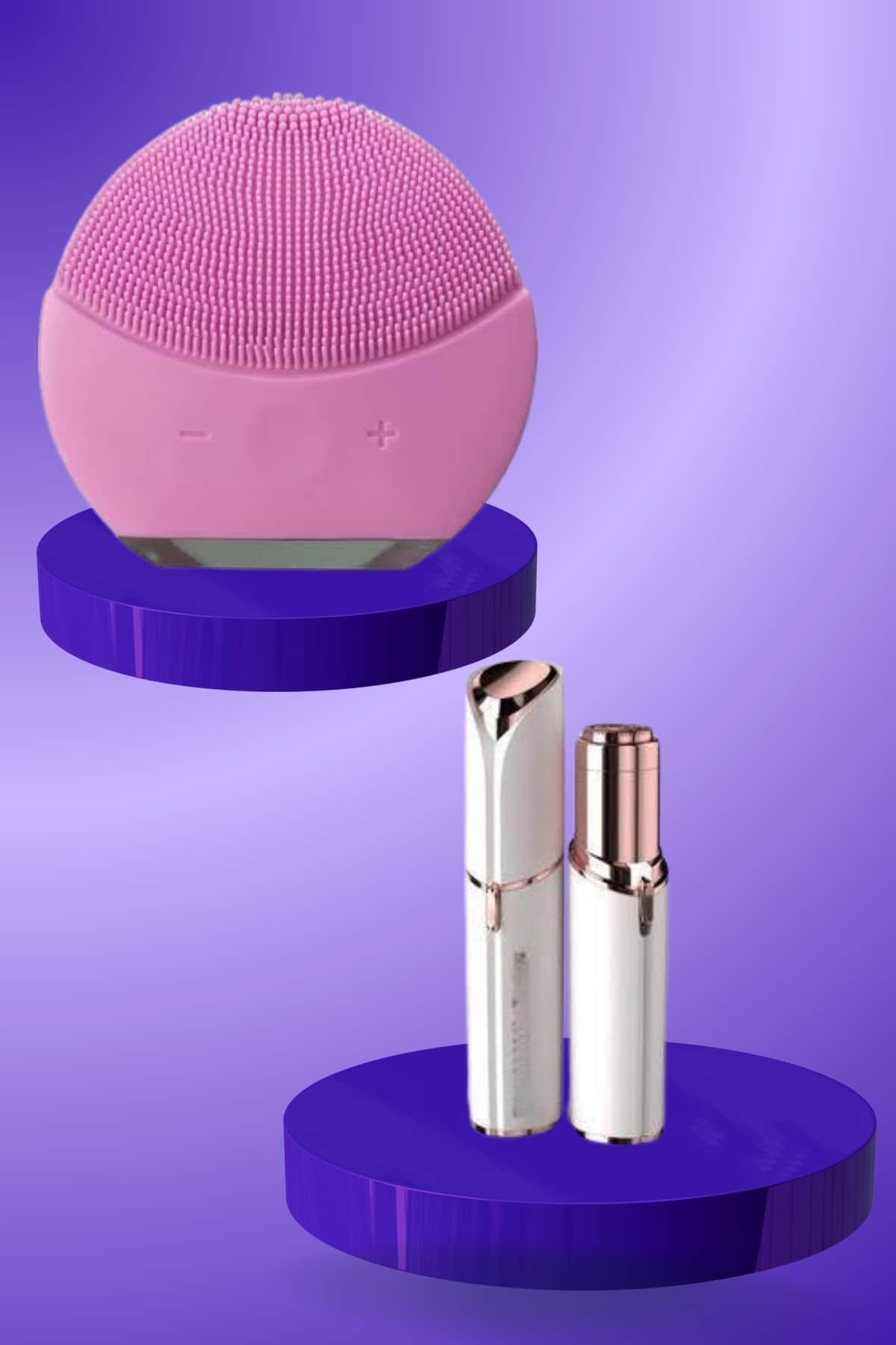 KAŞ BIYIK VE YÜZ EPİLASYON ALETİ VE TİTREŞİMLİ YÜZ TEMİZLEME MASAJ ALETİ İKİLİ SET - Lisinya