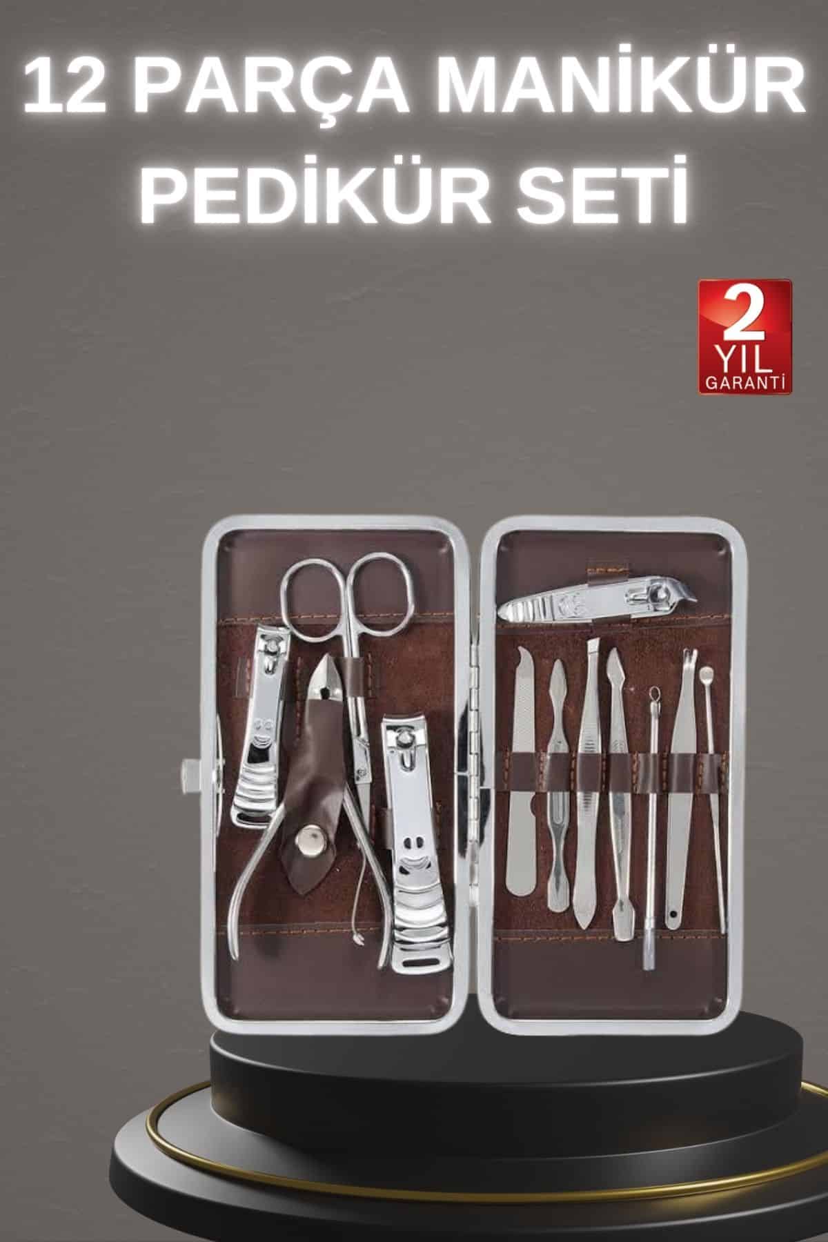 12 Parça Paslanmaz Çelik Kompakt ve Taşınabilir Manikür Makası Tırnak Makası - Lisinya