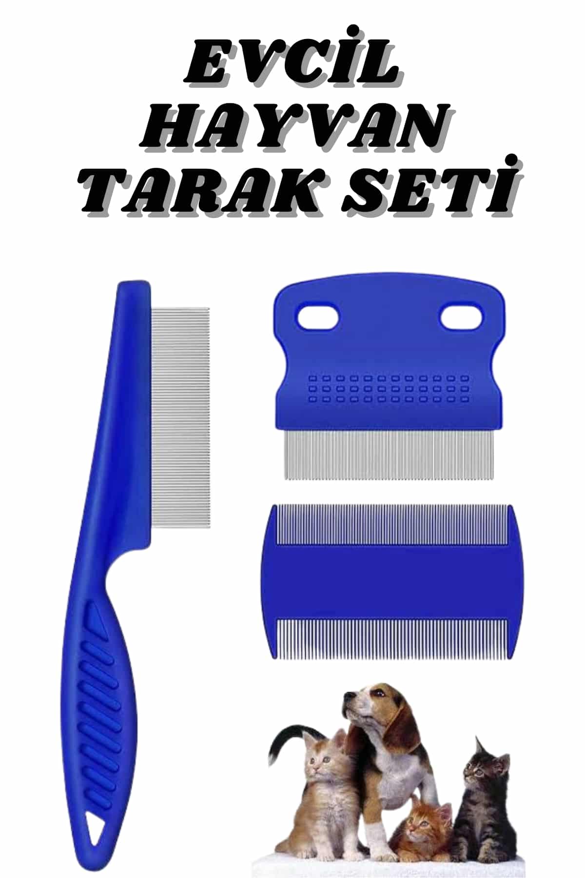 Evcil Hayvan Bit Tarağı Seti Paslanmaz Çelik Bıçaklı 4'lü Set - Lisinya