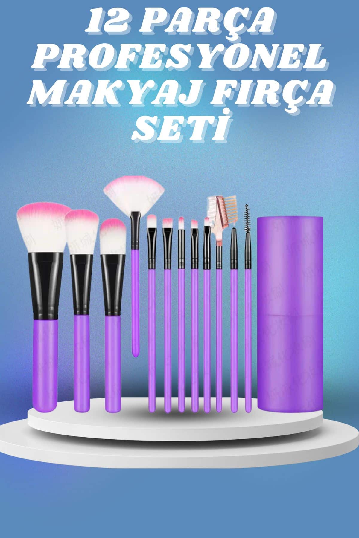 12 Parça Yumuşak Uçlu Makyaj Fırça Set-Göz ve Yüz Makyajı İçin Fırça Seti Profesyonel Makyaj Seti - Lisinya