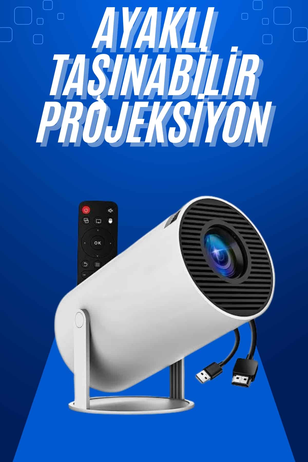 Taşınabilir Projeksiyon Ayaklı Projektör Android Uyumlu HDMI Girişli - Lisinya
