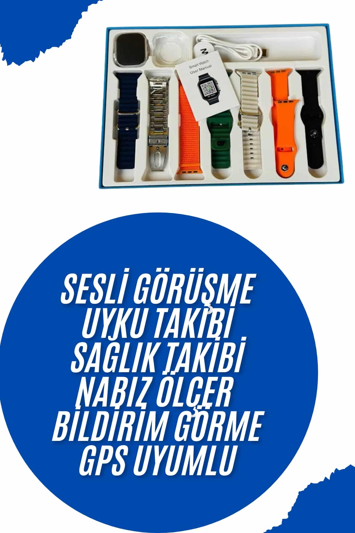 Akıllı Saat 7 Kordon Hediyeli Takvim Alarm Nabız Ölçer Bildirim Görme Sesli Görüşme - Lisinya