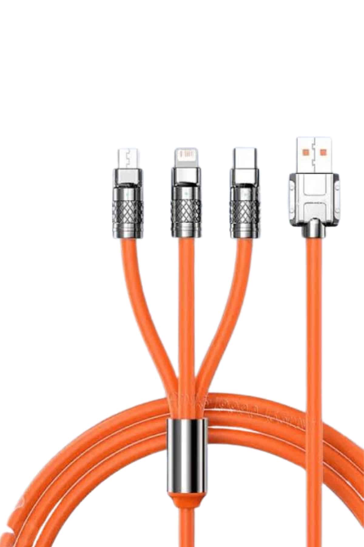 3 İn 1 Süper Hızlı Şarj Kablosu Android ve İOS Uyumlu Silikon Şarj Kablosu - Lisinya