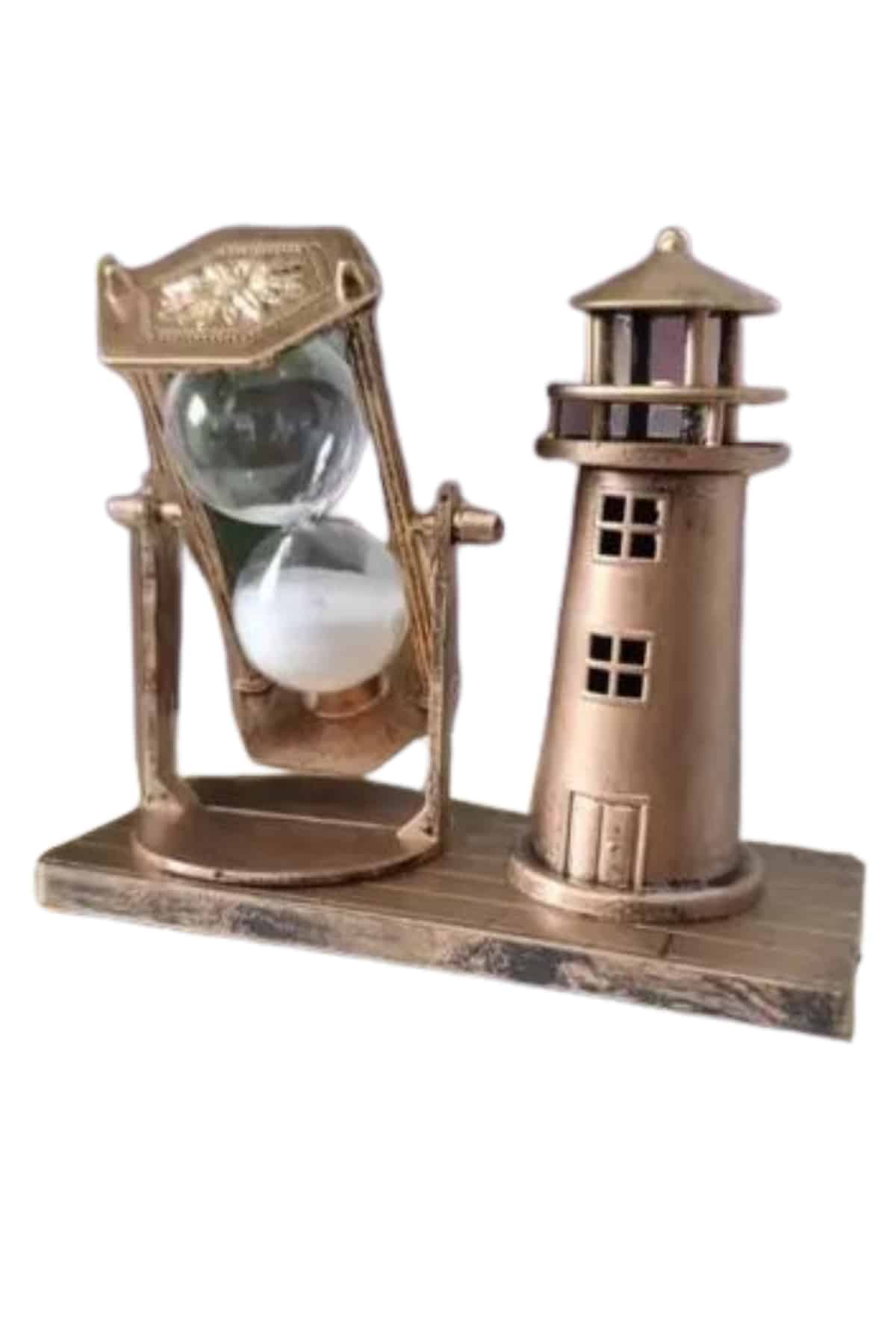Deniz Feneri Kum Saati Ahşap Görünümlü Vintage Tarz Biblo - Lisinya