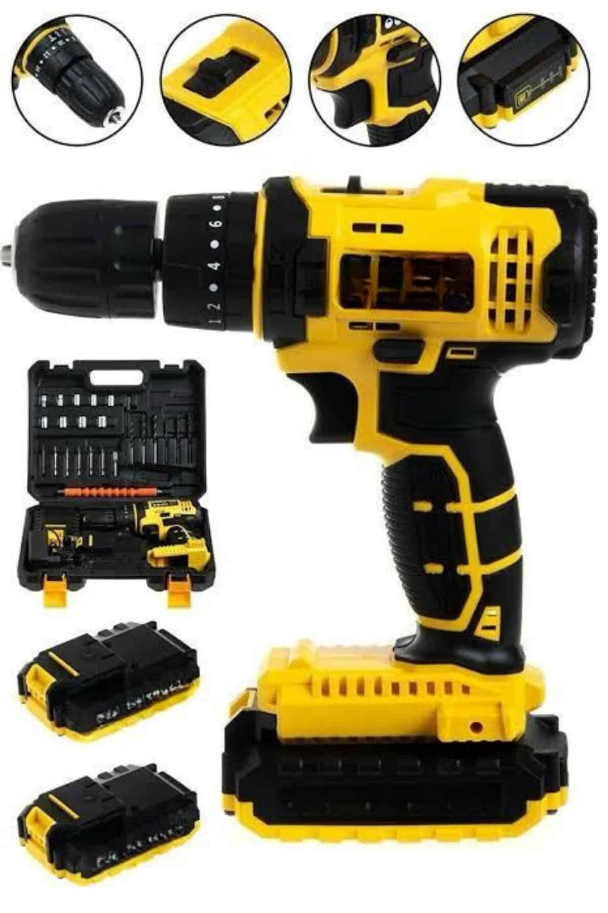 Metal Şanzıman Çift Akülü Bakır Sargı 24 Parça Led Aydınlatmalı Matkap Seti - Lisinya